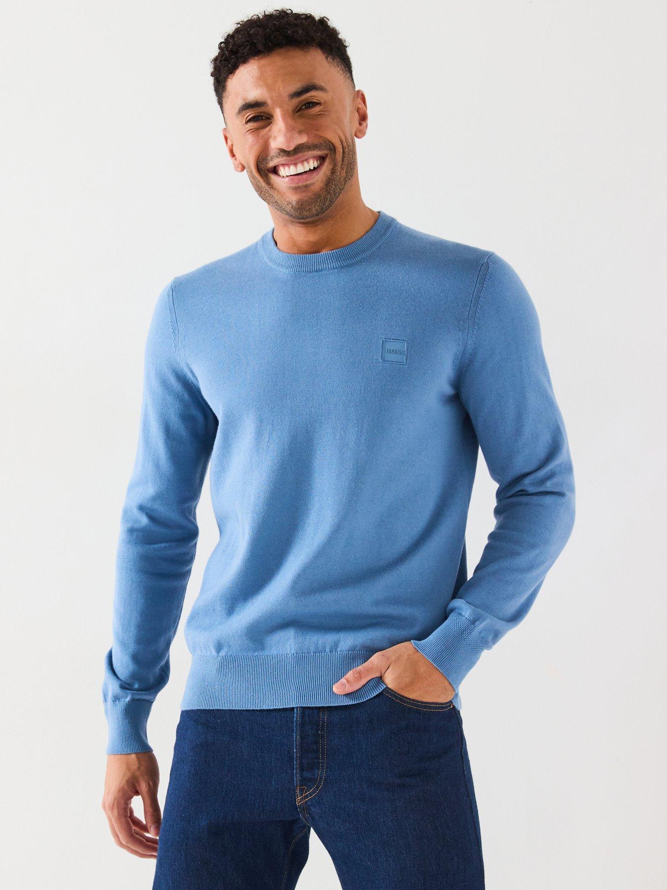  image of boss-kanovano_s-knitted-crew-neck-regular-fit-jumper-light-blue