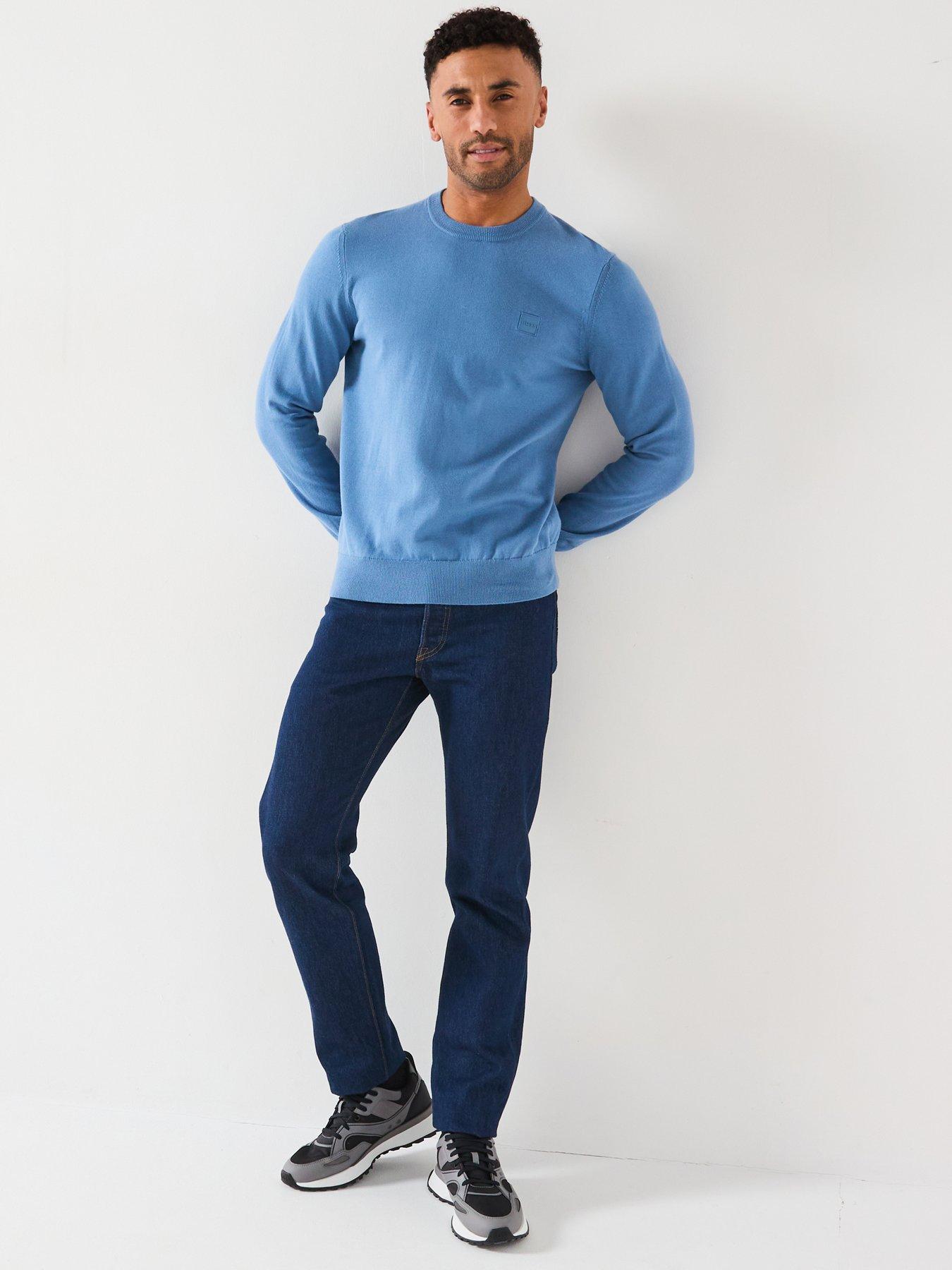  image of boss-kanovano_s-knitted-crew-neck-regular-fit-jumper-light-blue