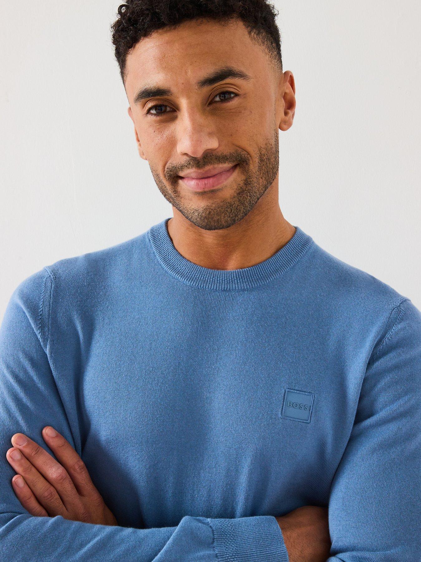  image of boss-kanovano_s-knitted-crew-neck-regular-fit-jumper-light-blue