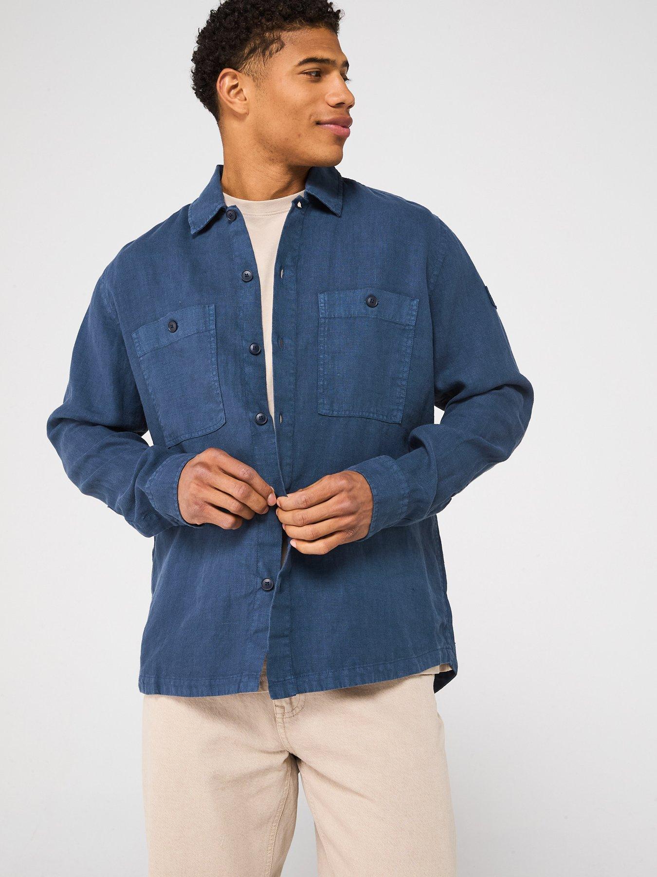  image of boss-locky-linen-double-pocket-shirt-dark-blue