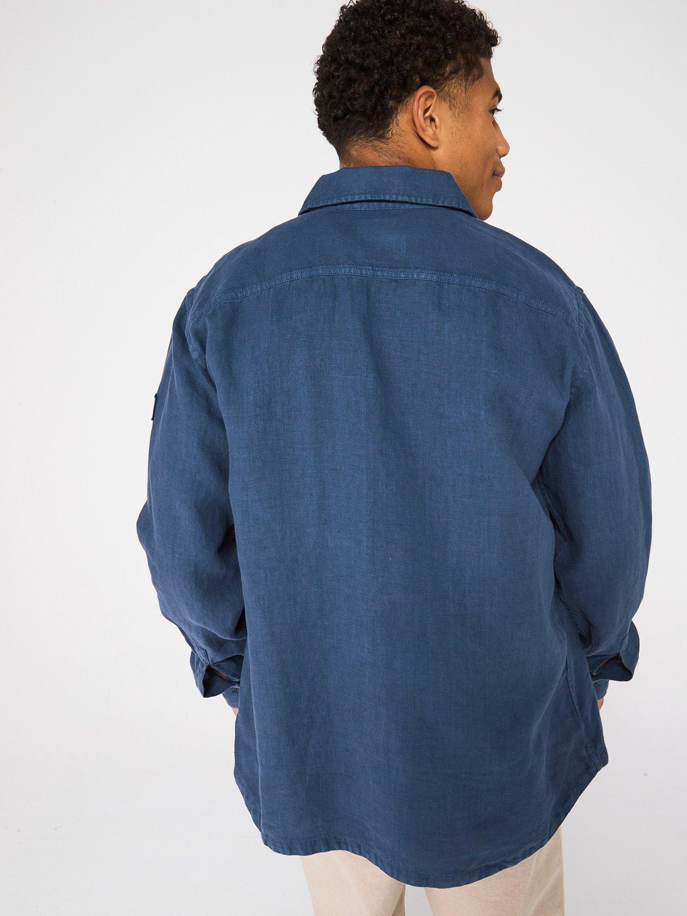  image of boss-locky-linen-double-pocket-shirt-dark-blue