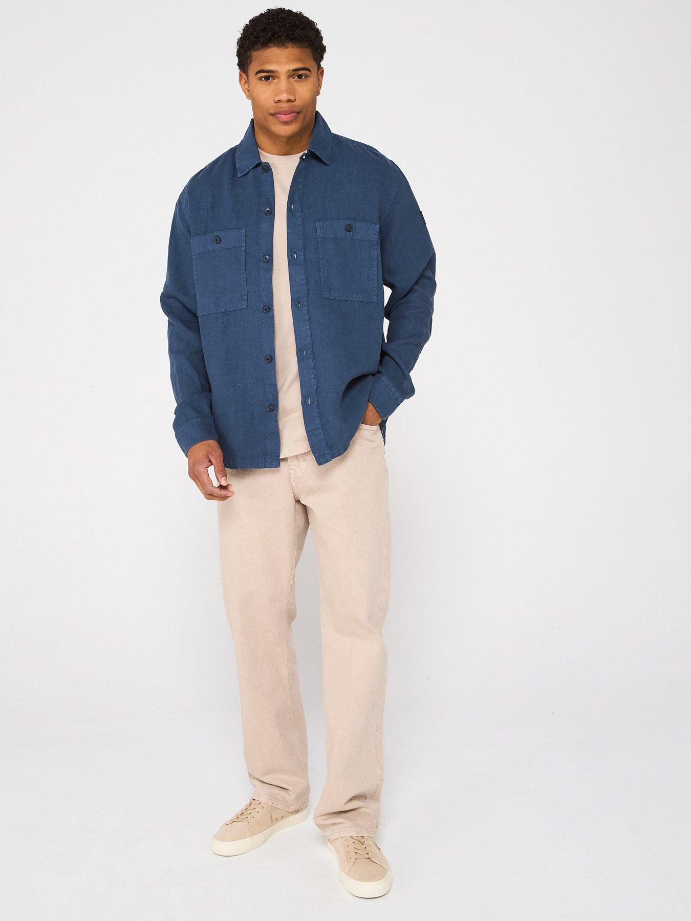  image of boss-locky-linen-double-pocket-shirt-dark-blue