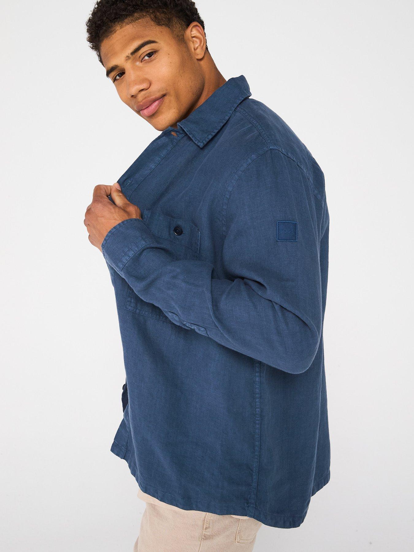  image of boss-locky-linen-double-pocket-shirt-dark-blue