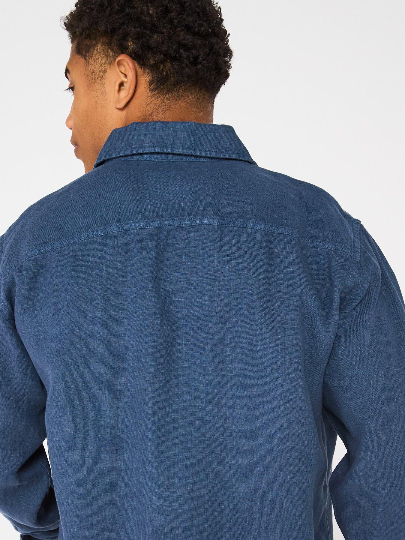  image of boss-locky-linen-double-pocket-shirt-dark-blue