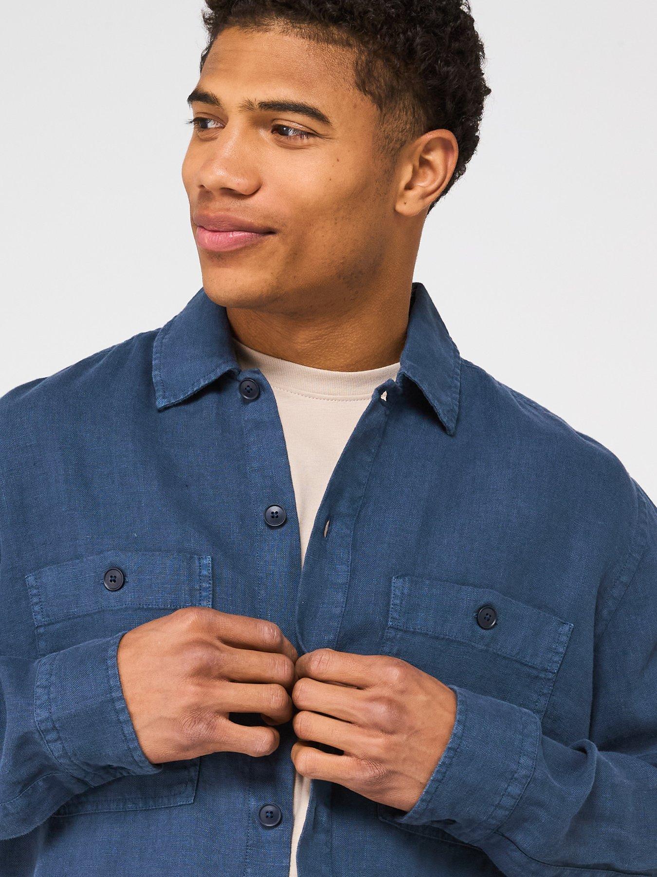  image of boss-locky-linen-double-pocket-shirt-dark-blue