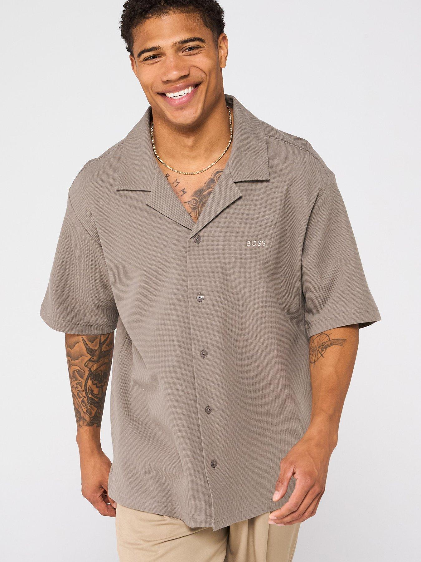  image of boss-waffle-texture-shirt-light-beige
