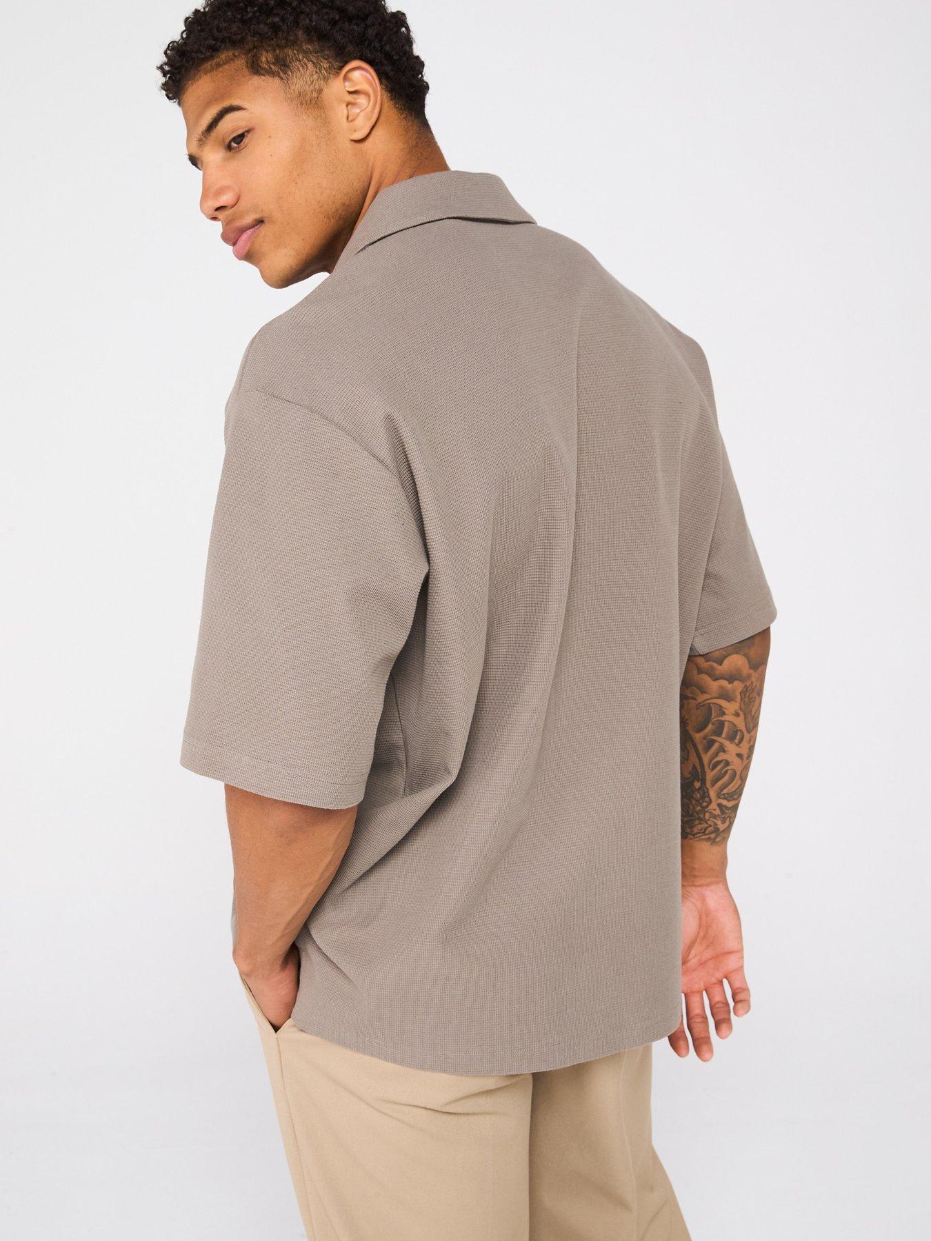  image of boss-waffle-texture-shirt-light-beige
