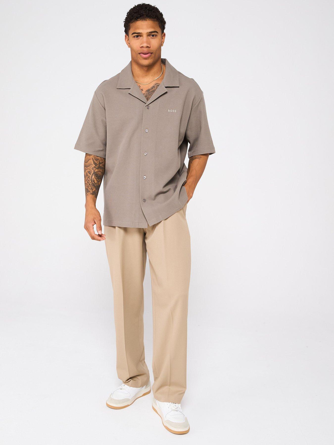  image of boss-waffle-texture-shirt-light-beige