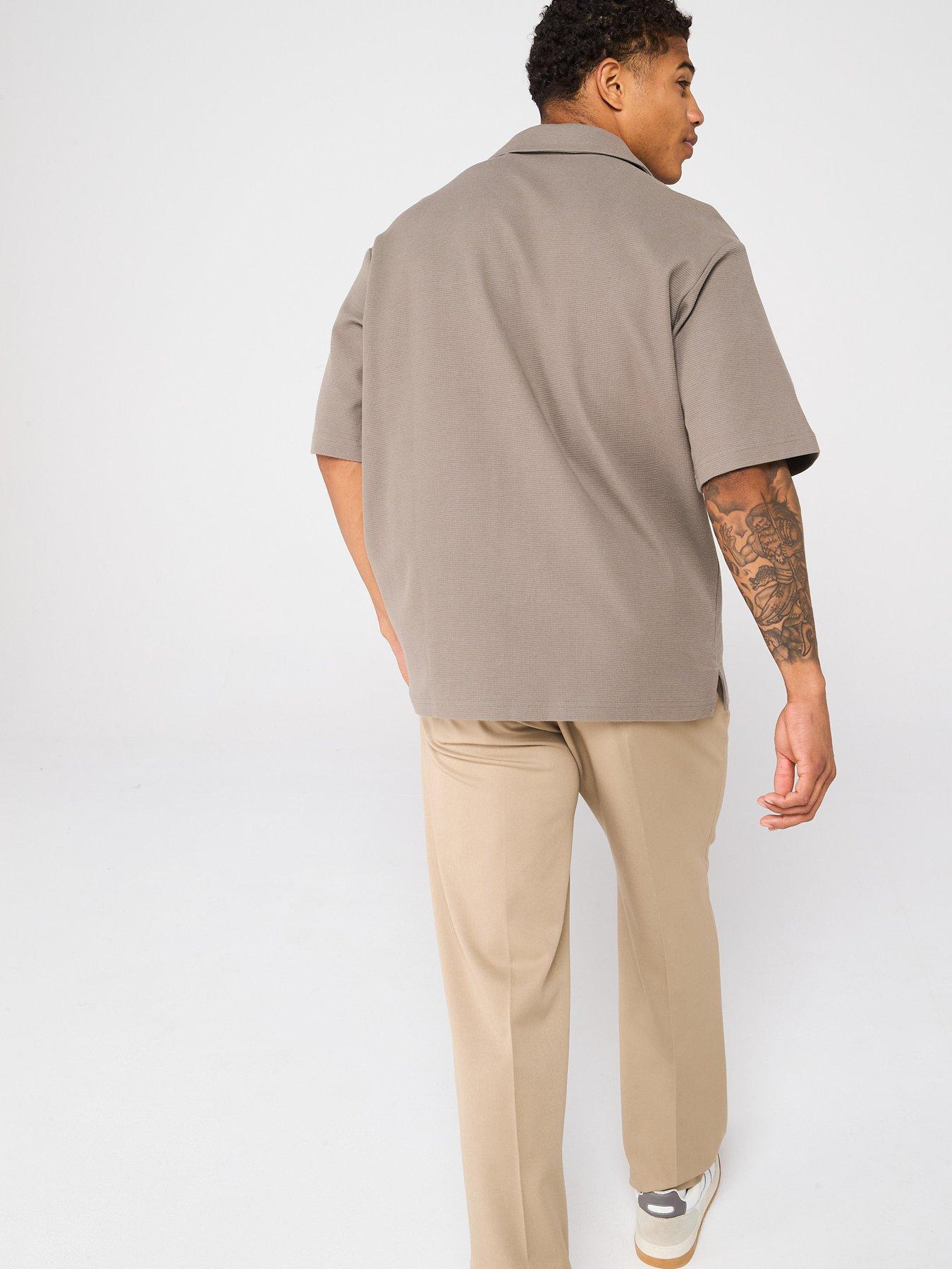  image of boss-waffle-texture-shirt-light-beige