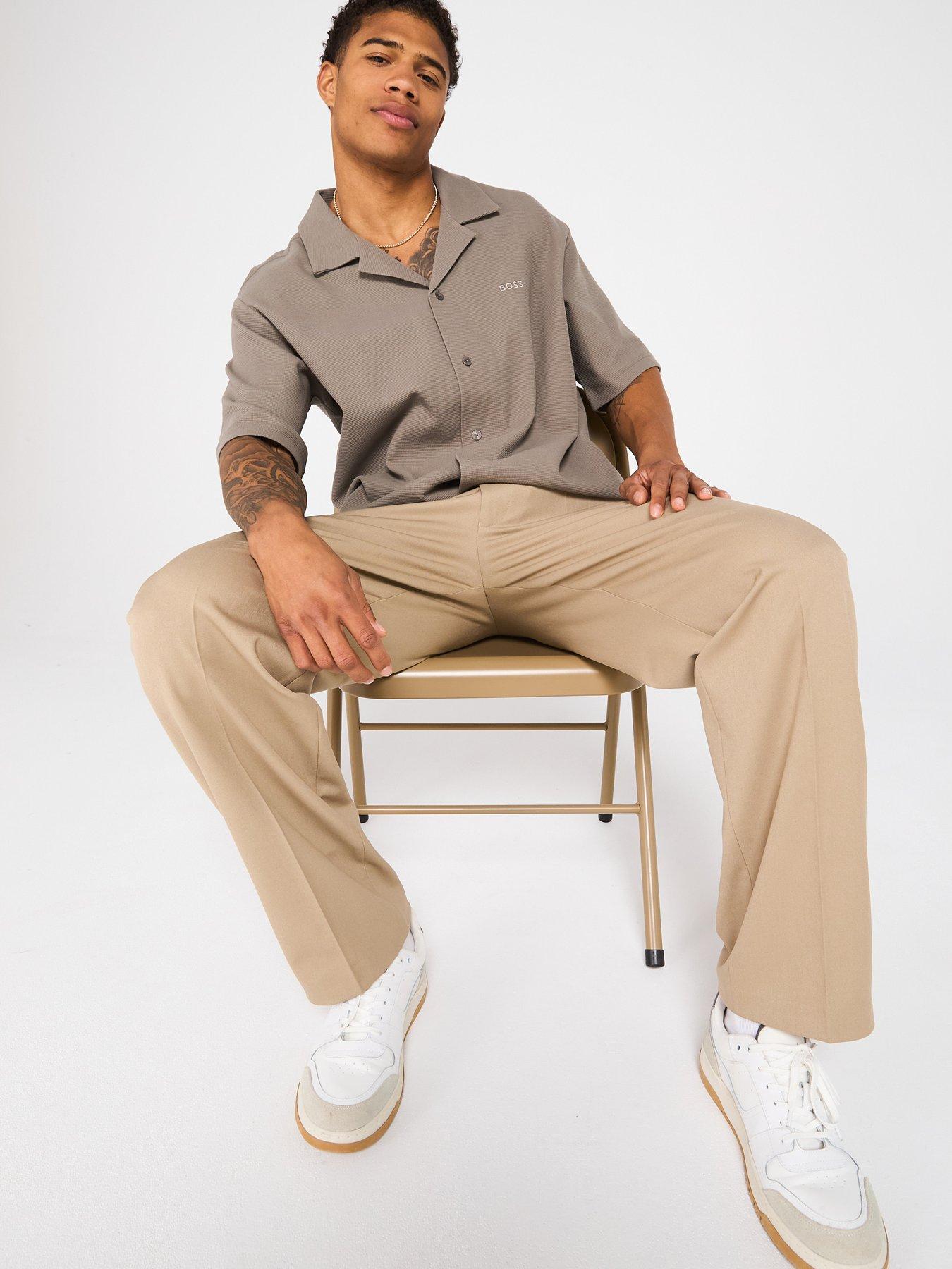  image of boss-waffle-texture-shirt-light-beige