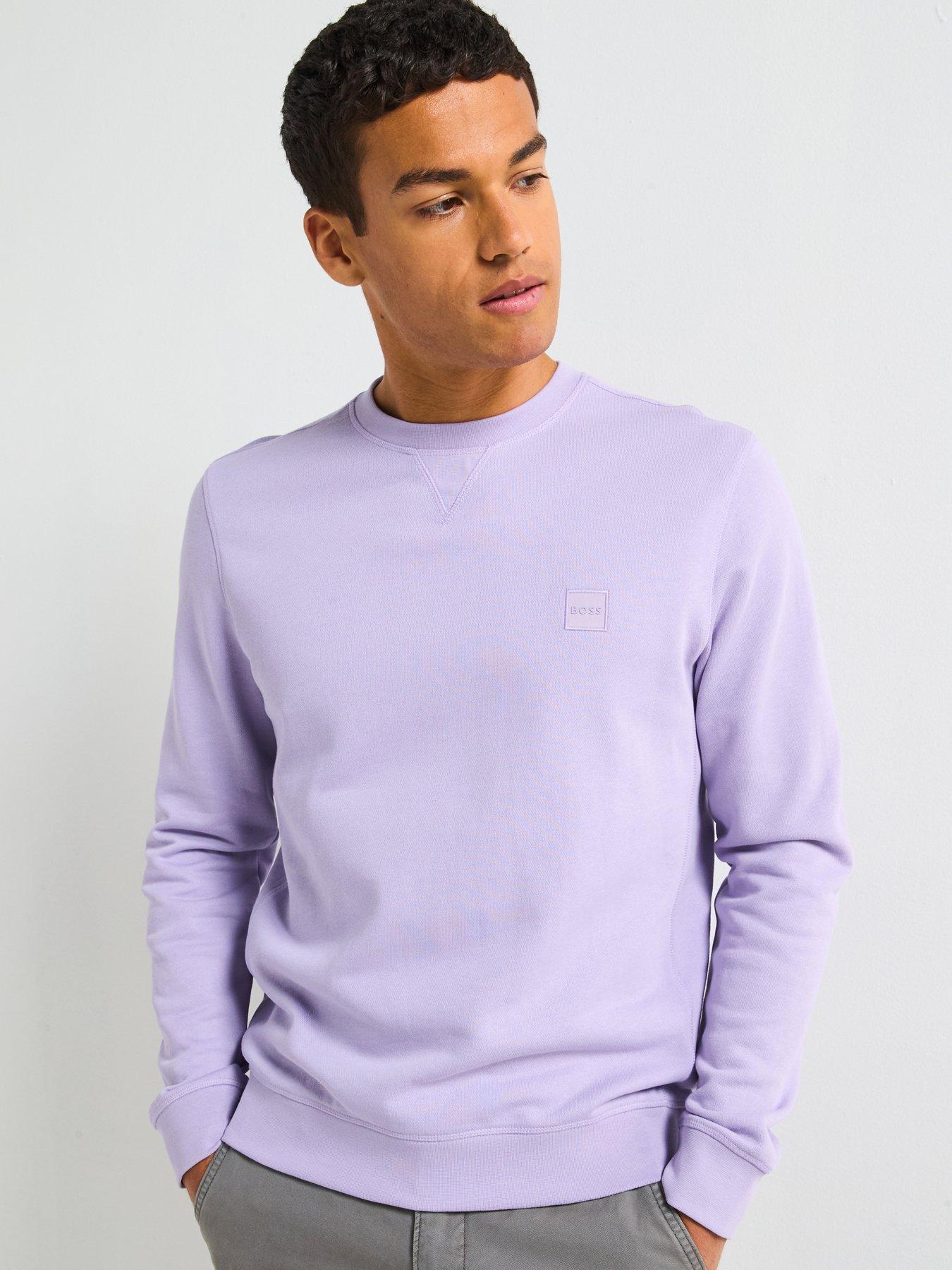 front image of boss-westart-relaxed-fit-crew-sweatshirt-light-purple