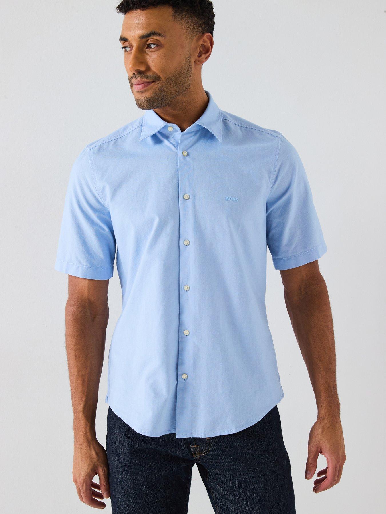 BOSS Rash Short Sleeve Regular Fit Shirt - Light Blue