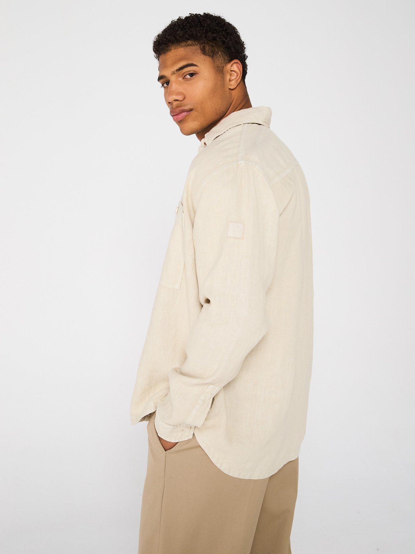  image of boss-locky-linen-double-pocket-shirt-light-beige