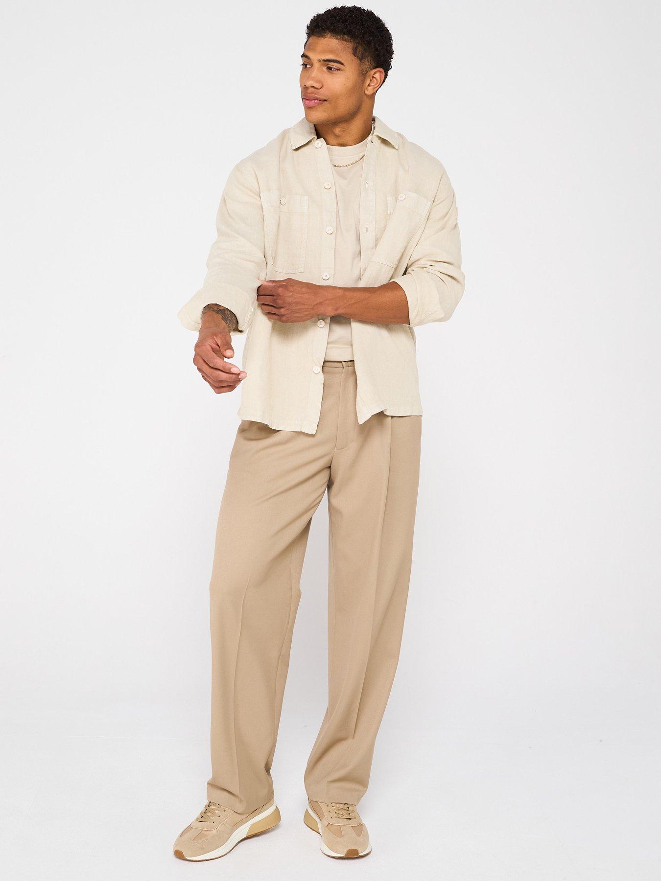  image of boss-locky-linen-double-pocket-shirt-light-beige