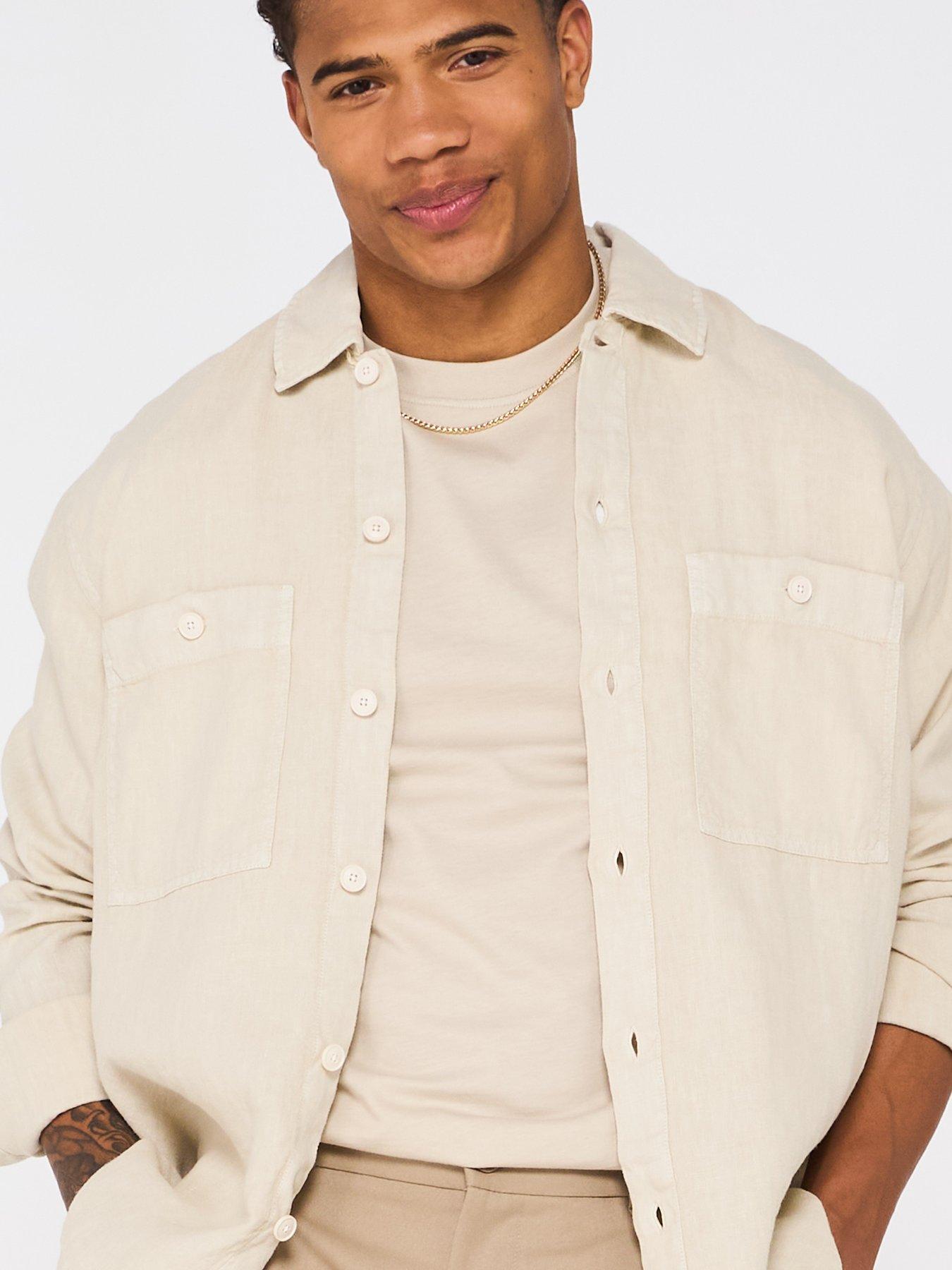  image of boss-locky-linen-double-pocket-shirt-light-beige