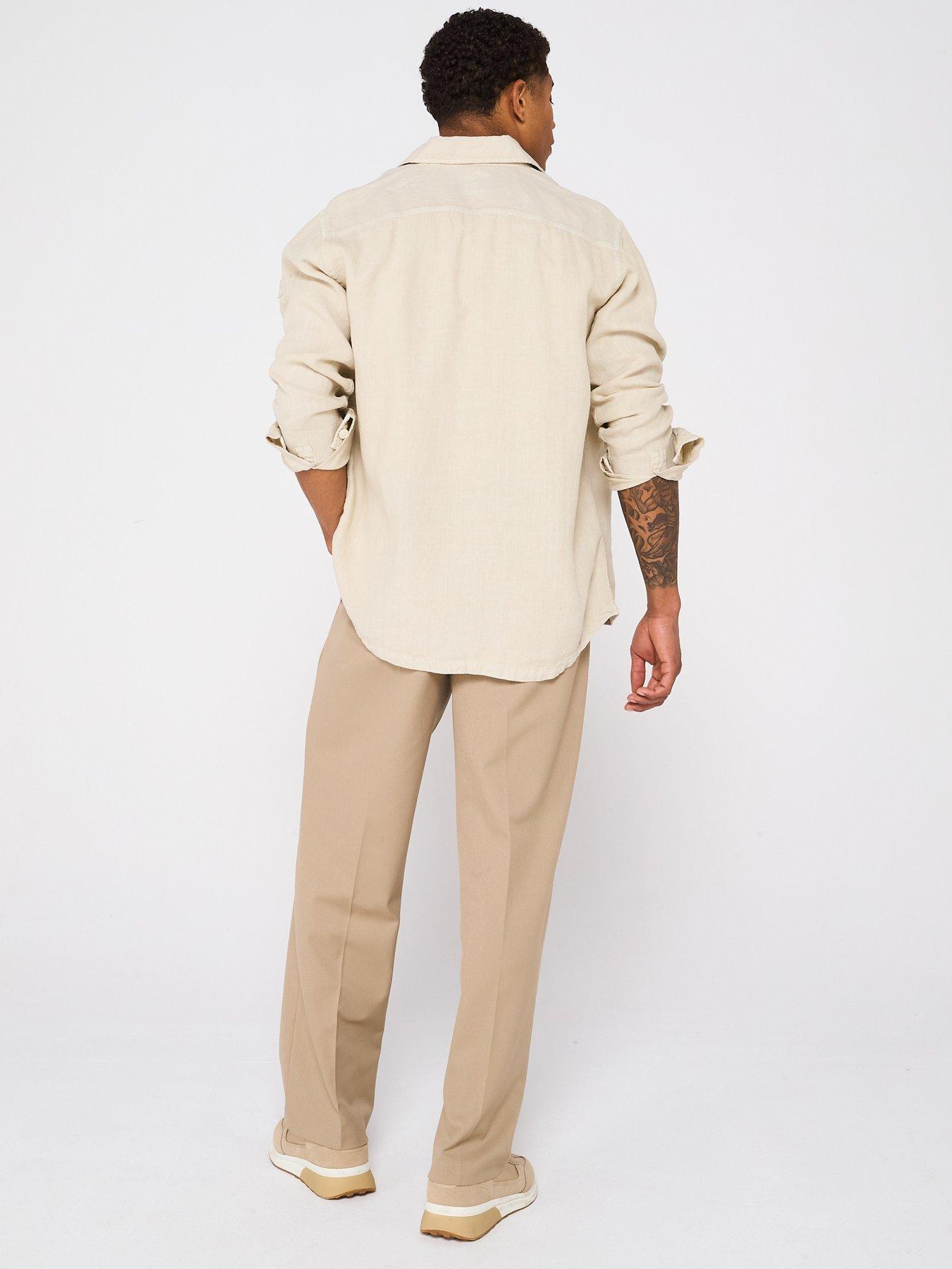  image of boss-locky-linen-double-pocket-shirt-light-beige