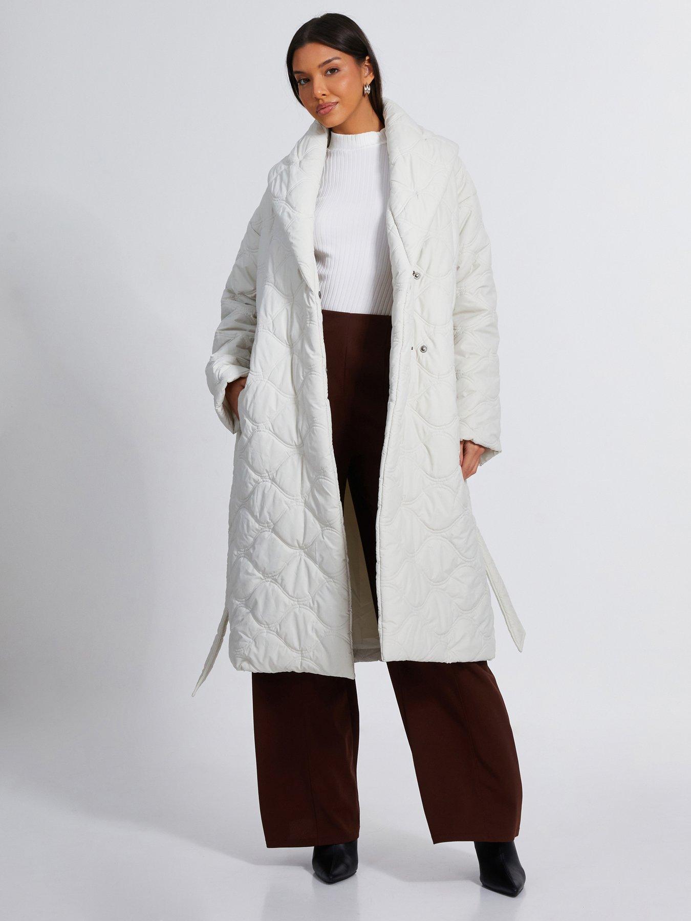 Quiz Cream Quilted Long Line Coat | Littlewoods