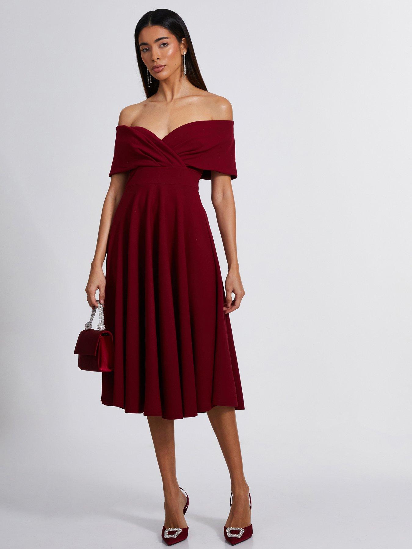 burgundy skater dress uk Yumi Burgundy Velvet Long Sleeve Skater Dress main image 1