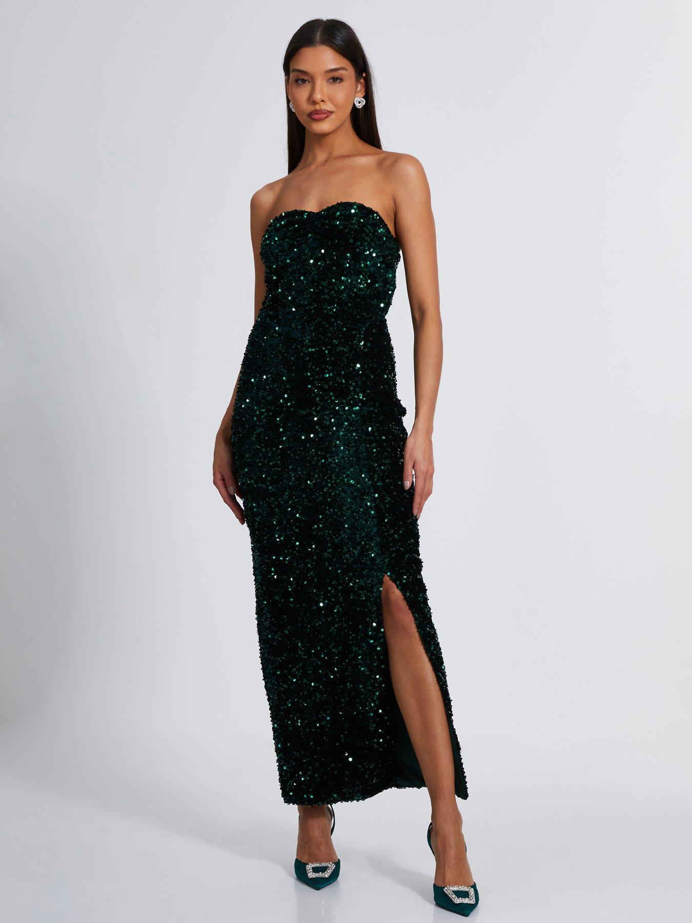 green sequin dress quiz Quiz Green Sequin Maxi Dress - Size 8