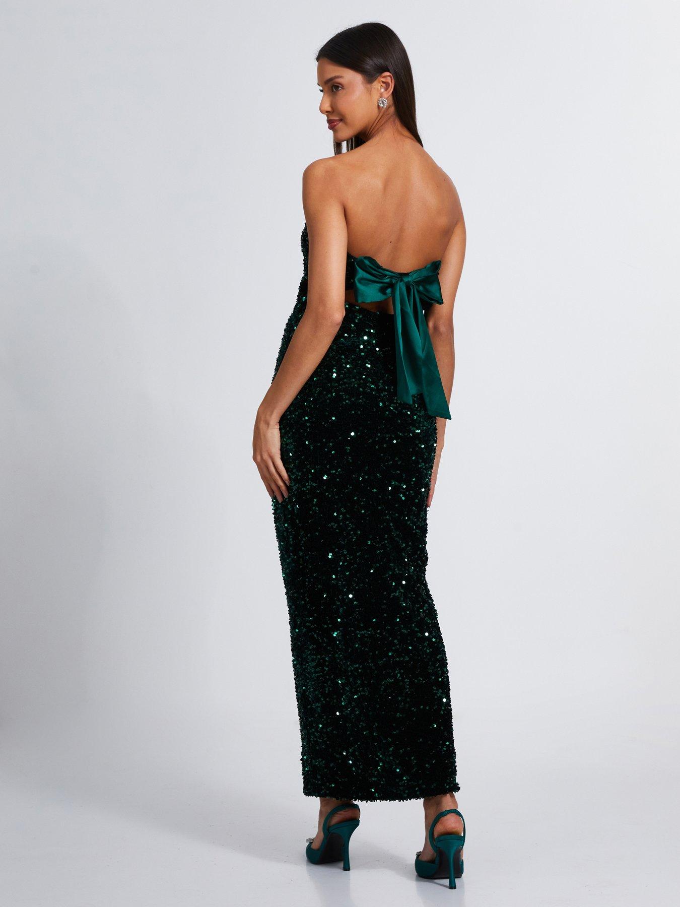 Quiz Bottle Green Sequin Midaxi Dress | Littlewoods