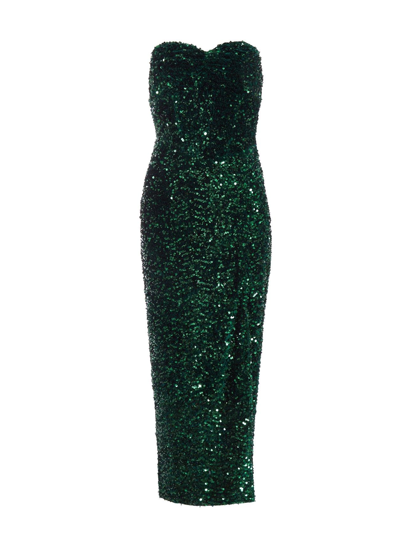 quiz green glitter dress WholesaleEvening Party Dress Plus Size Long Sleeve Side Split