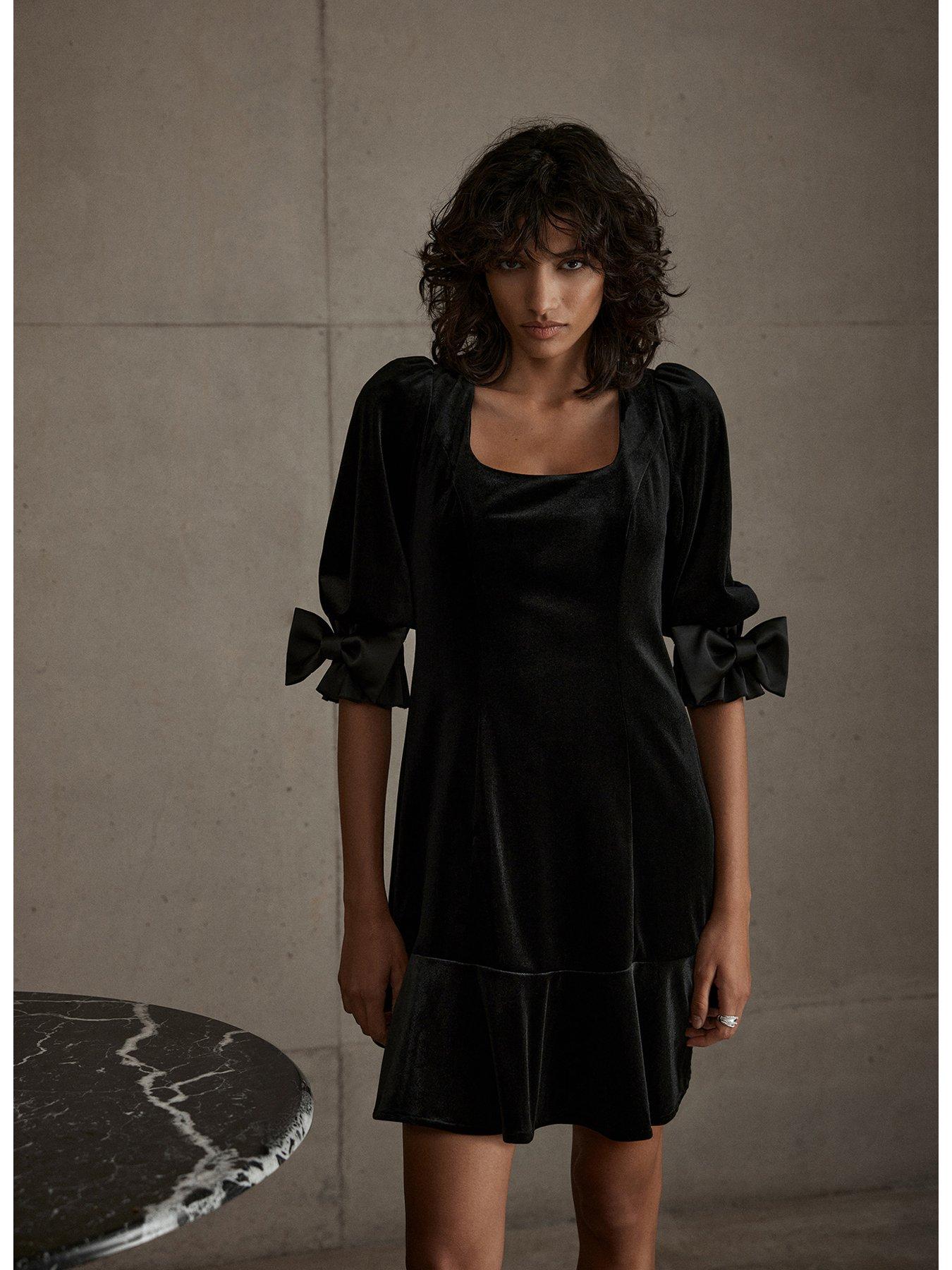 how to accessorize a black sequin dress Amery Velvet Bow Mini Dress