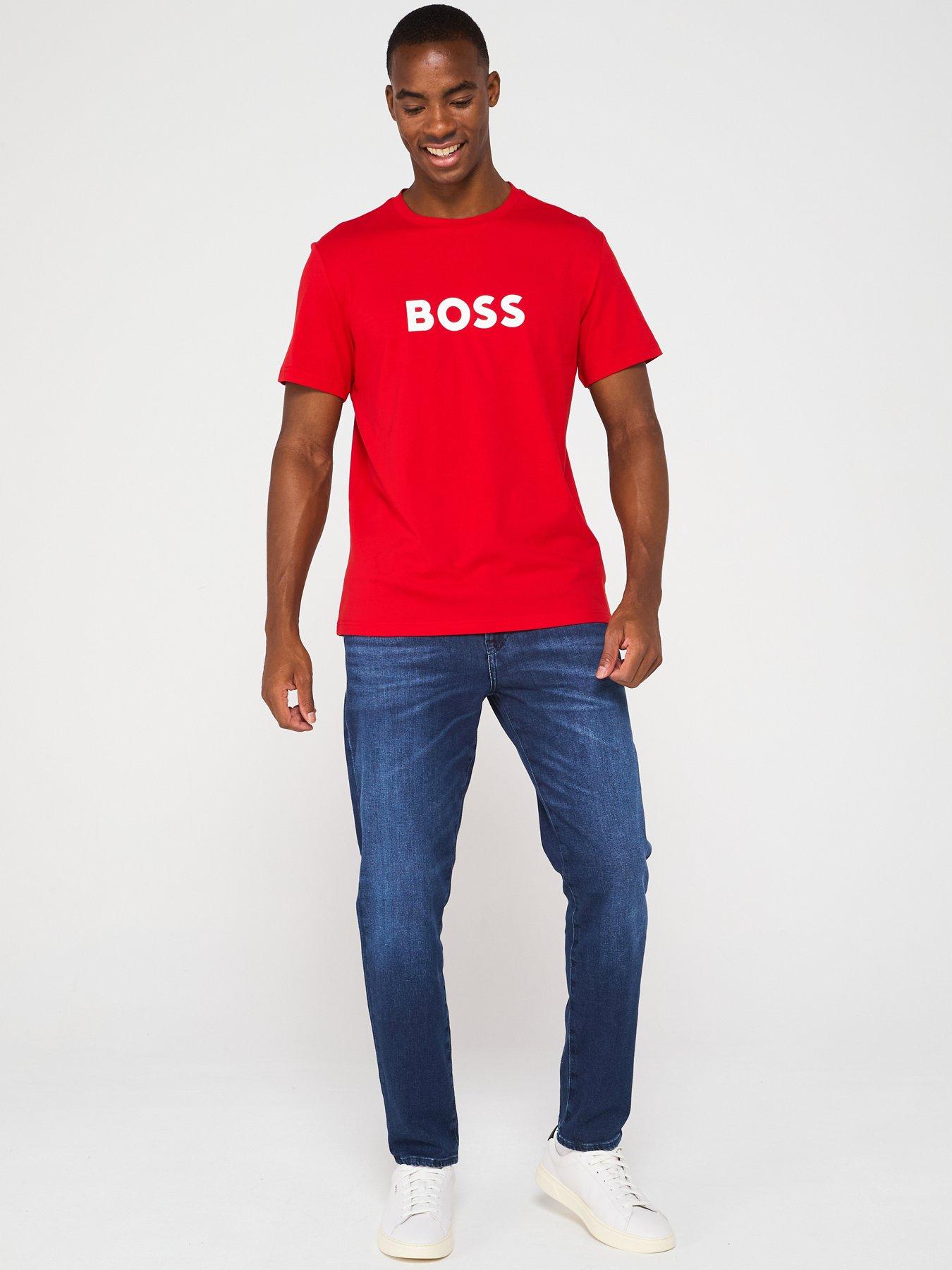  image of boss-chest-logo-crew-neck-t-shirt-red