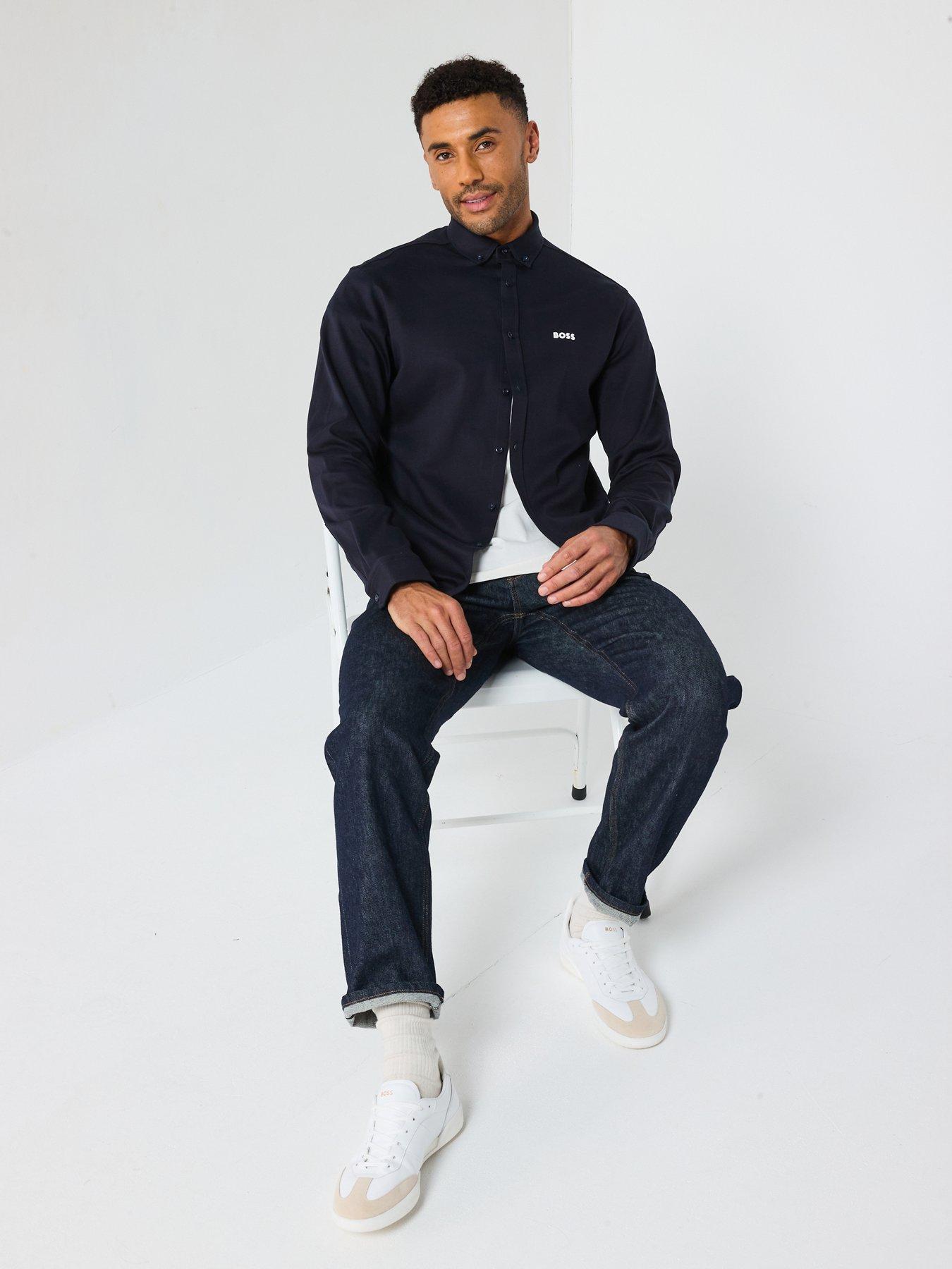  image of boss-b-motion-regular-fit-shirt-dark-blue