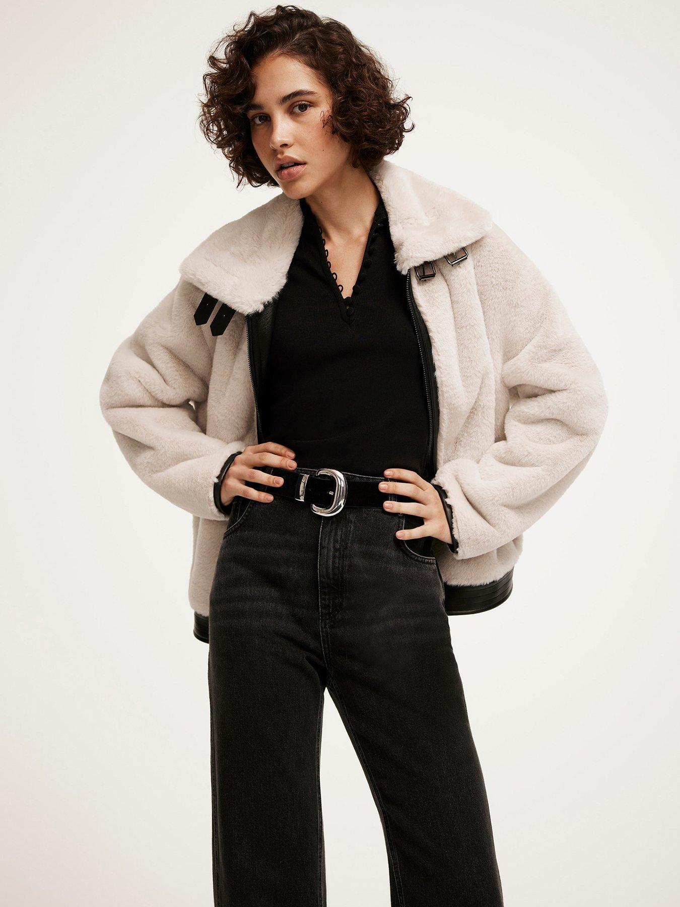HOT Mint Velvet Velvet Fur Mint Velvet Faux Fur Zip Jacket Cream