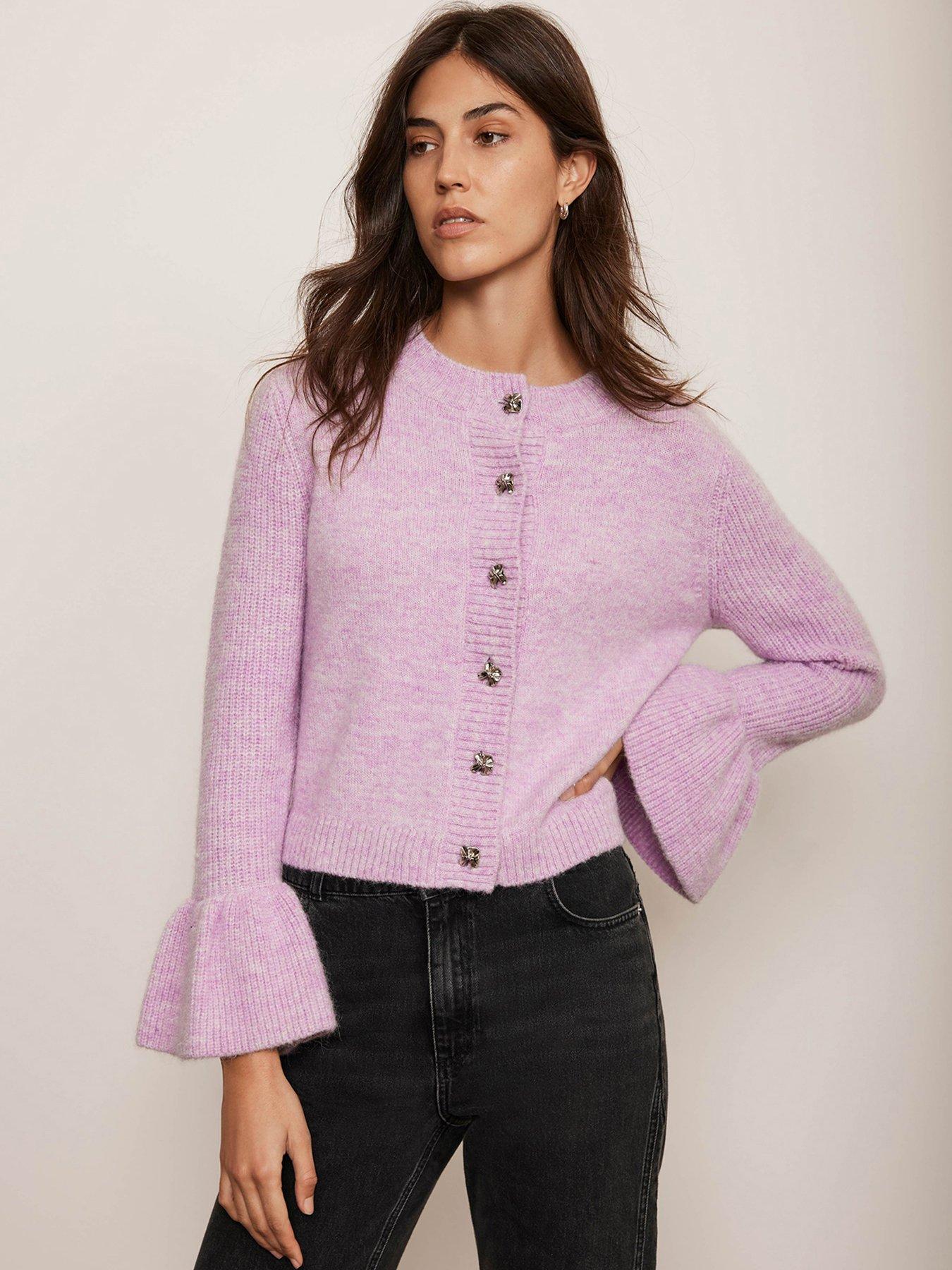 undefined Lilac Flute Sleeve Cardigan - Purple