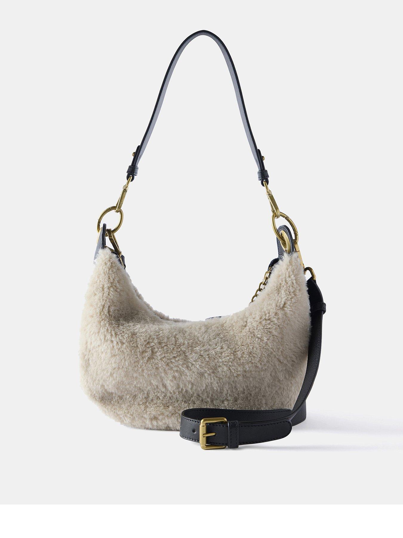 Mint Velvet Neutral Faux Fur Panel Leather Bag littlewoods