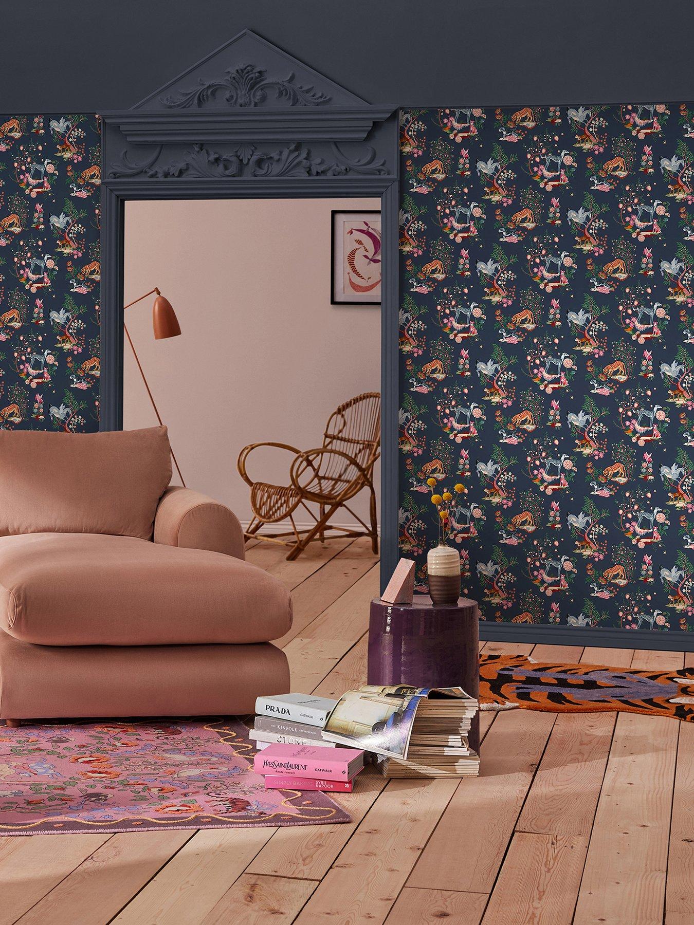 undefined Painted Kingdom Navy Wallpaper