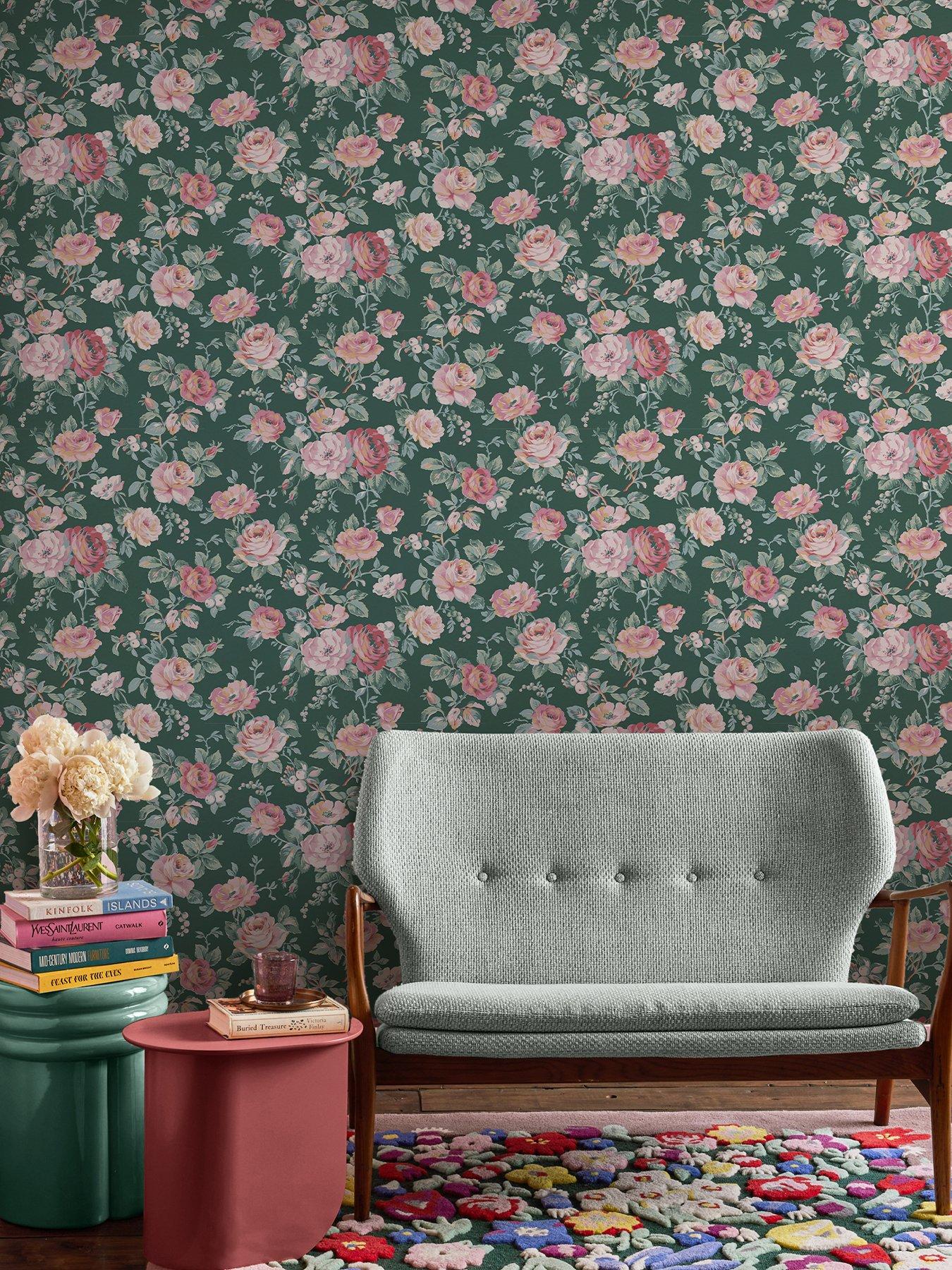  image of cath-kidston-garden-rose-green-wallpaper