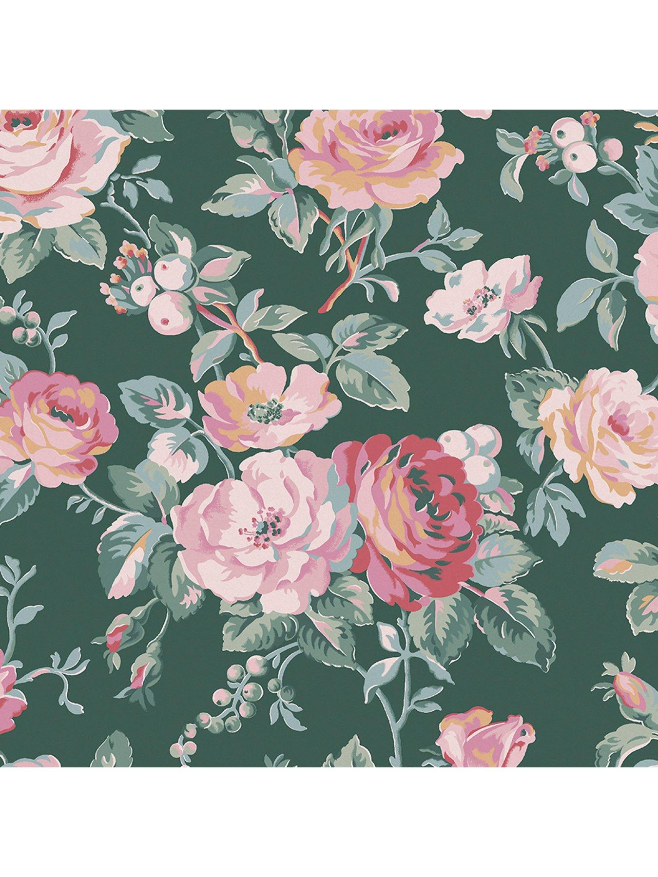  image of cath-kidston-garden-rose-green-wallpaper