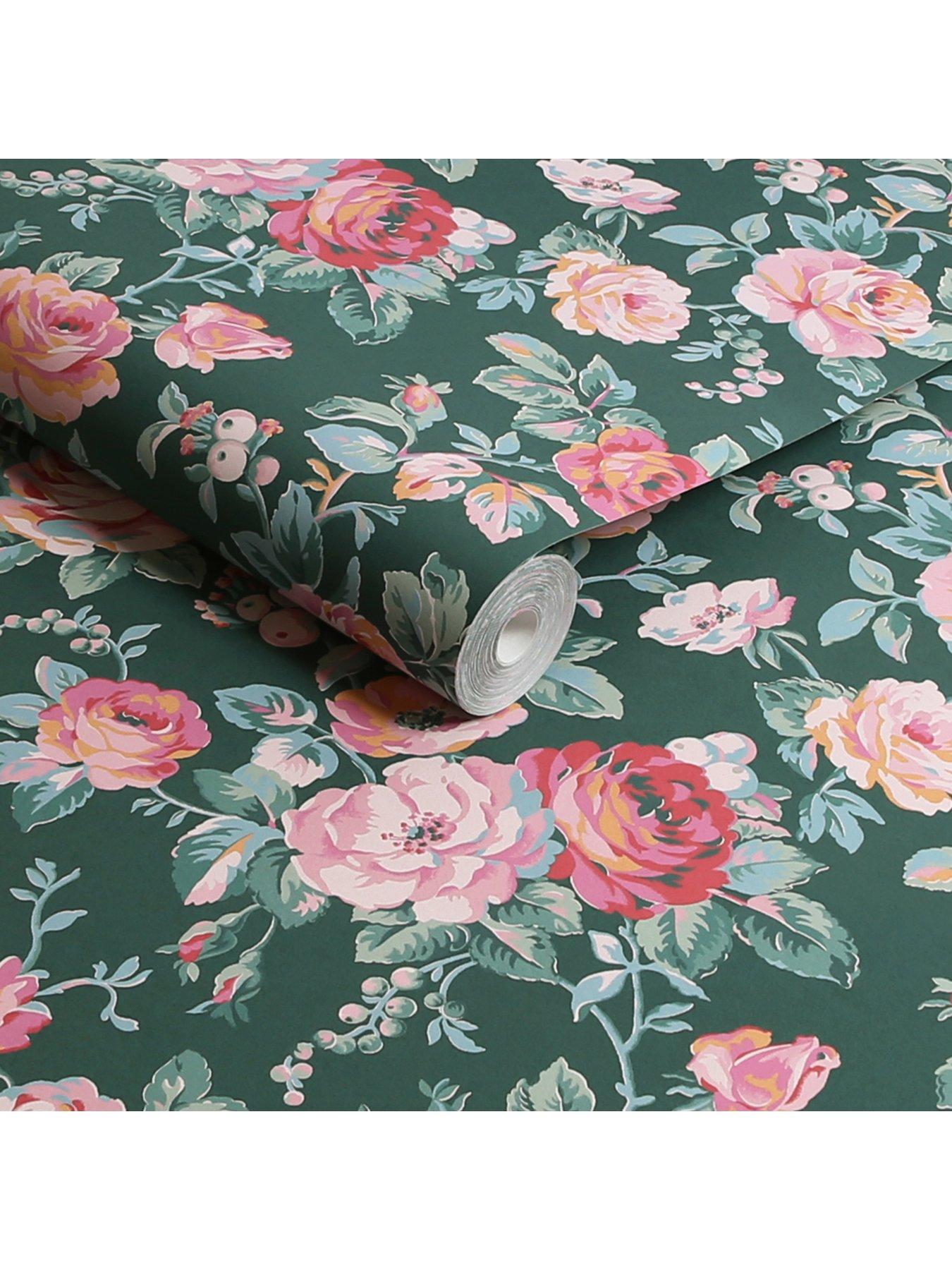  image of cath-kidston-garden-rose-green-wallpaper