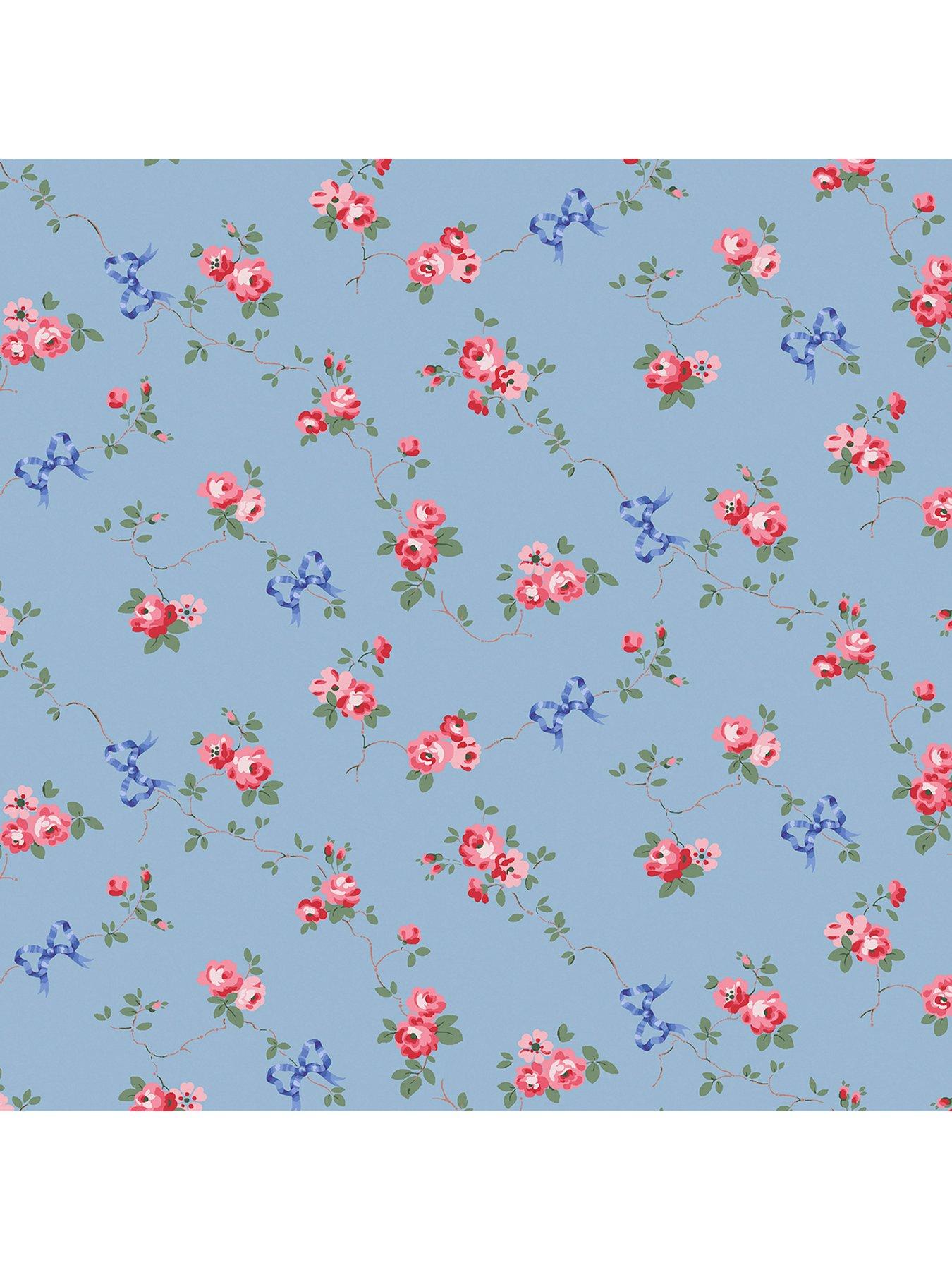  image of cath-kidston-rose-bows-blue-wallpaper