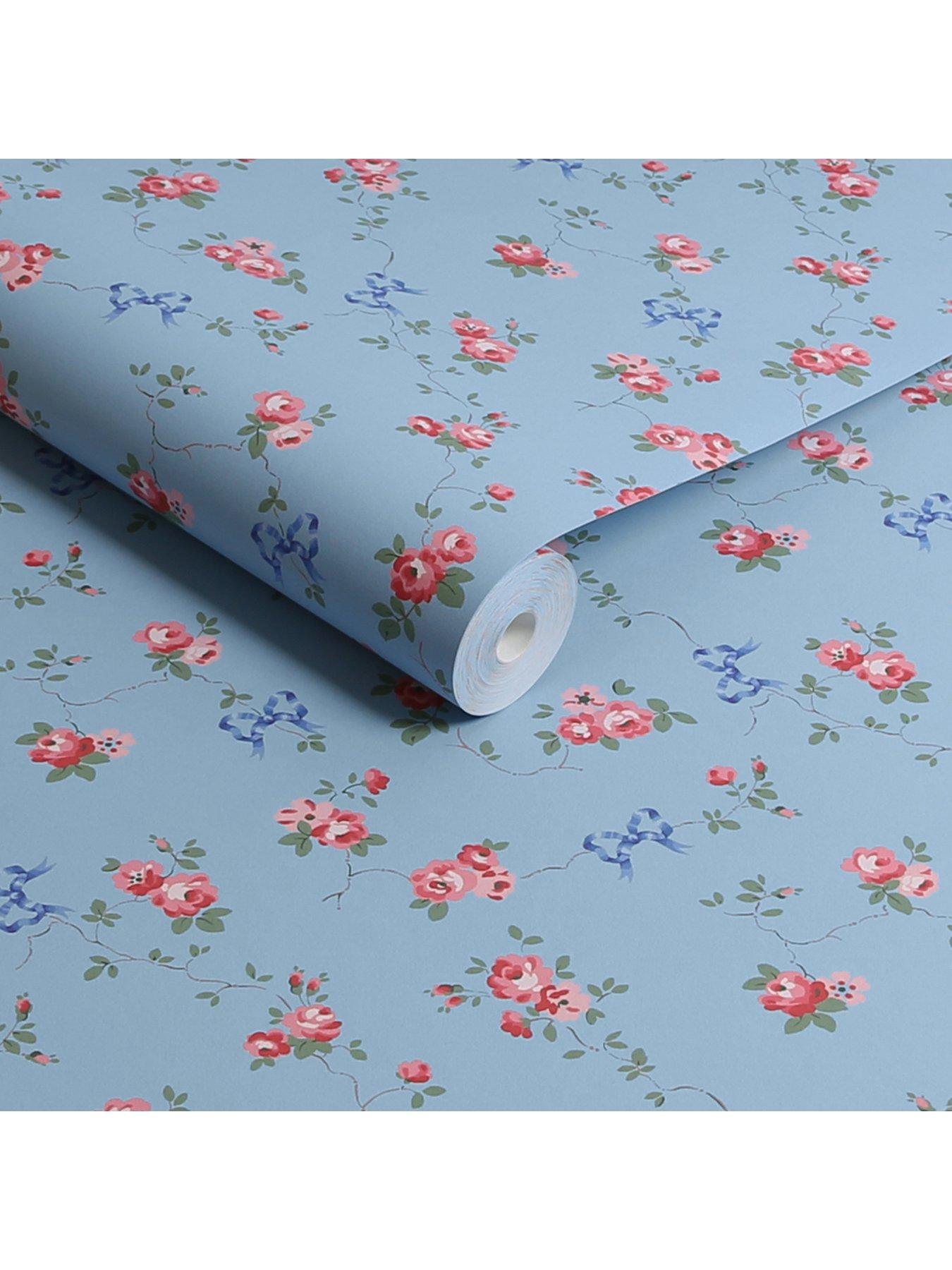 image of cath-kidston-rose-bows-blue-wallpaper