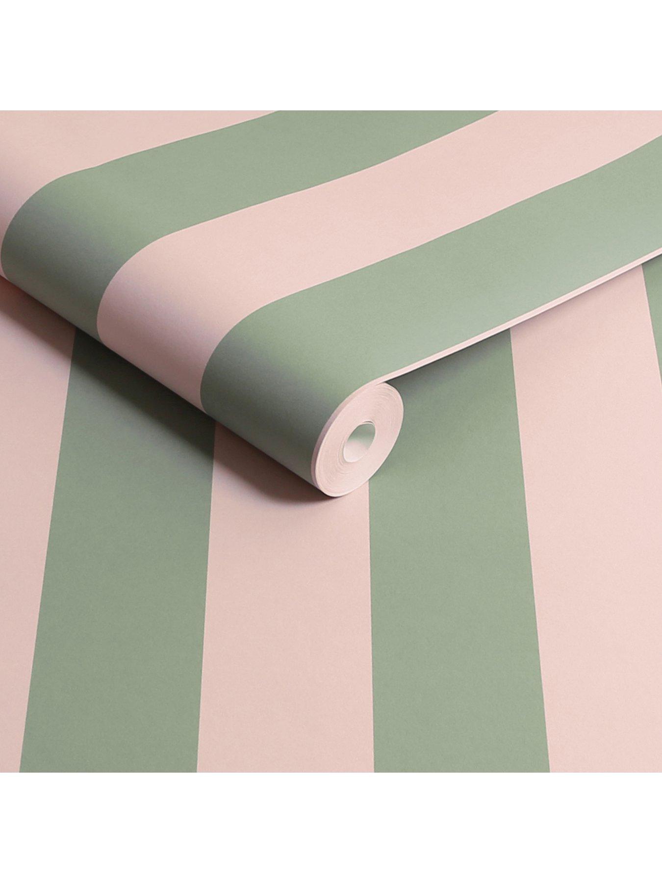  image of cath-kidston-canopy-stripe-green-pink-wallpaper