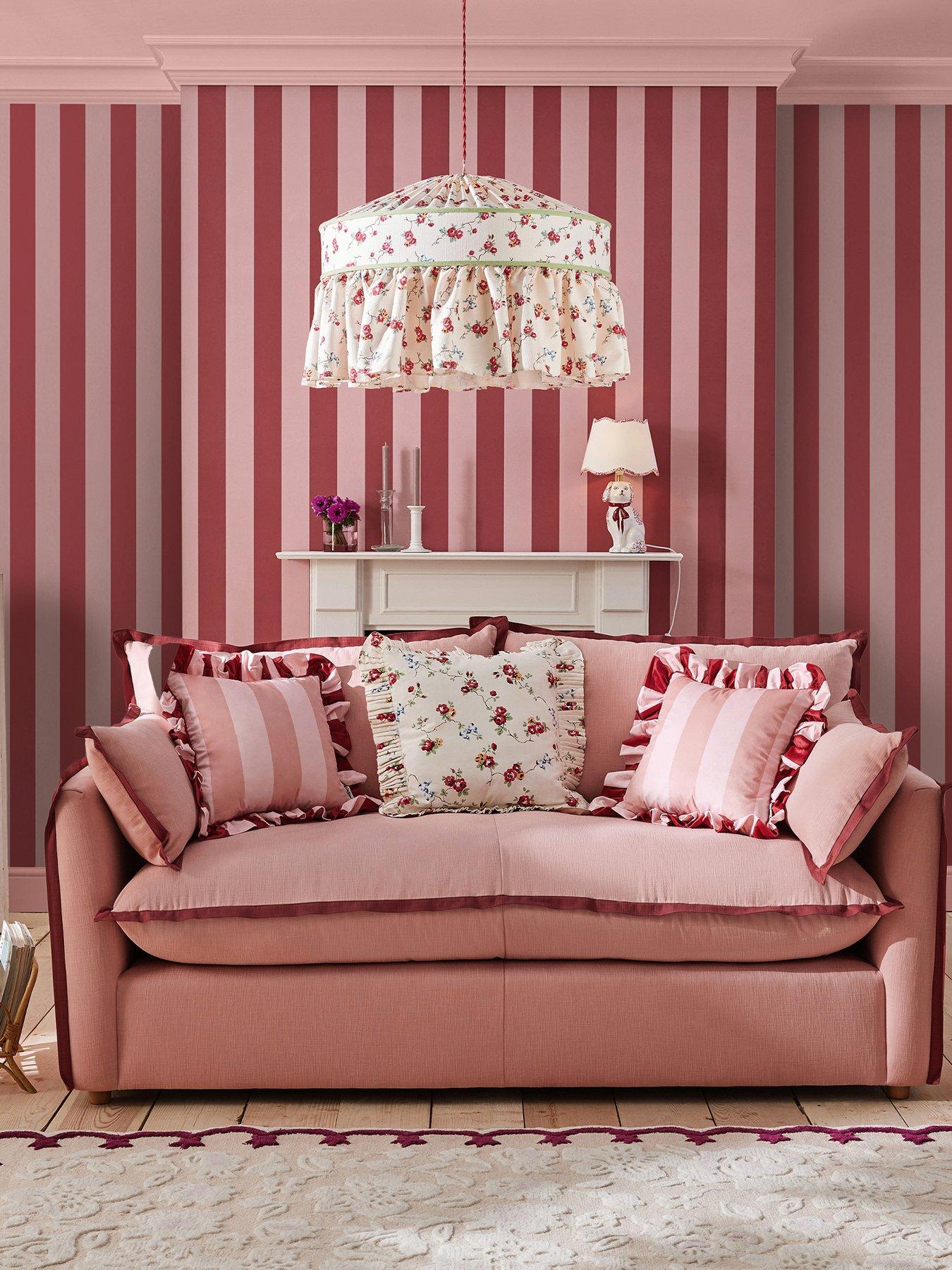  image of cath-kidston-canopy-stripe-pink-red-wallpaper