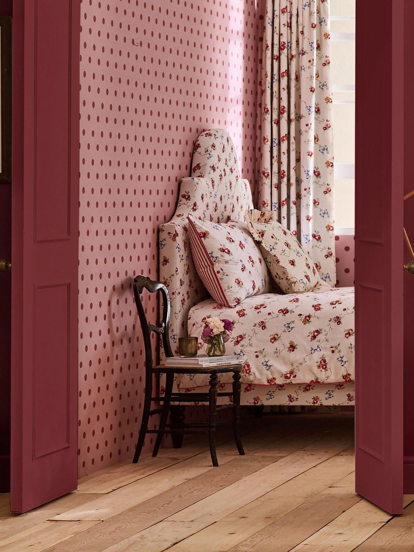  image of cath-kidston-button-spot-pink-red-wallpaper