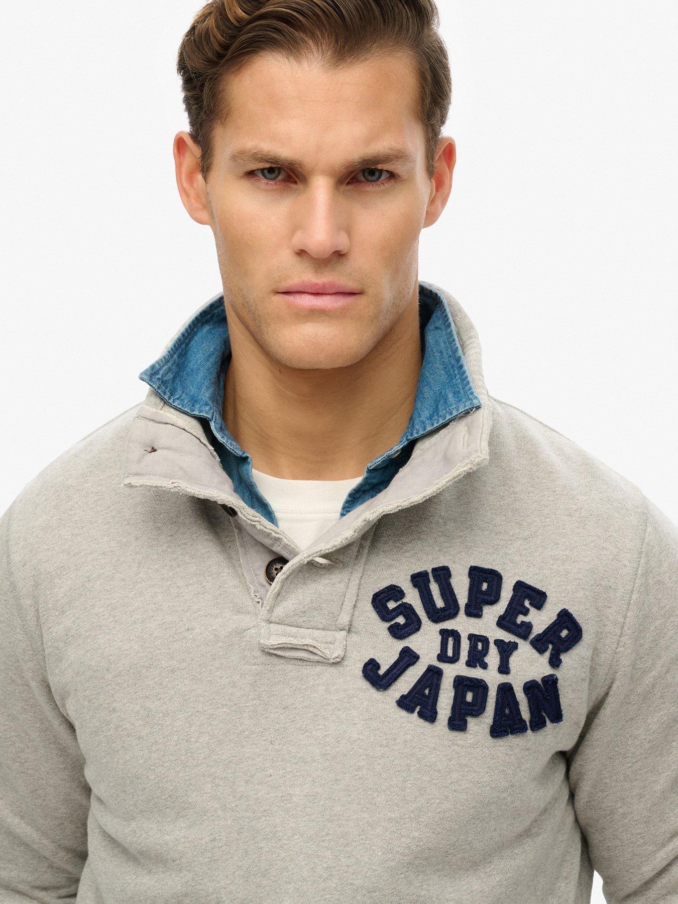 Image 3 of 5 of Superdry Vintage Athletic Logo Henley Crew Sweat Top- Light Grey