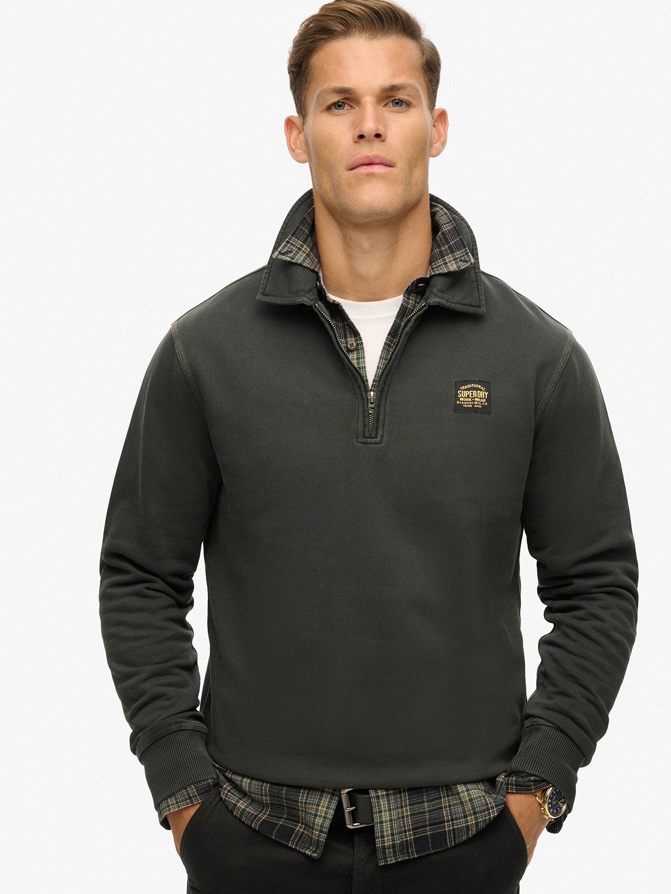  image of superdry-contrast-stitch-half-zip-sweat-top-black