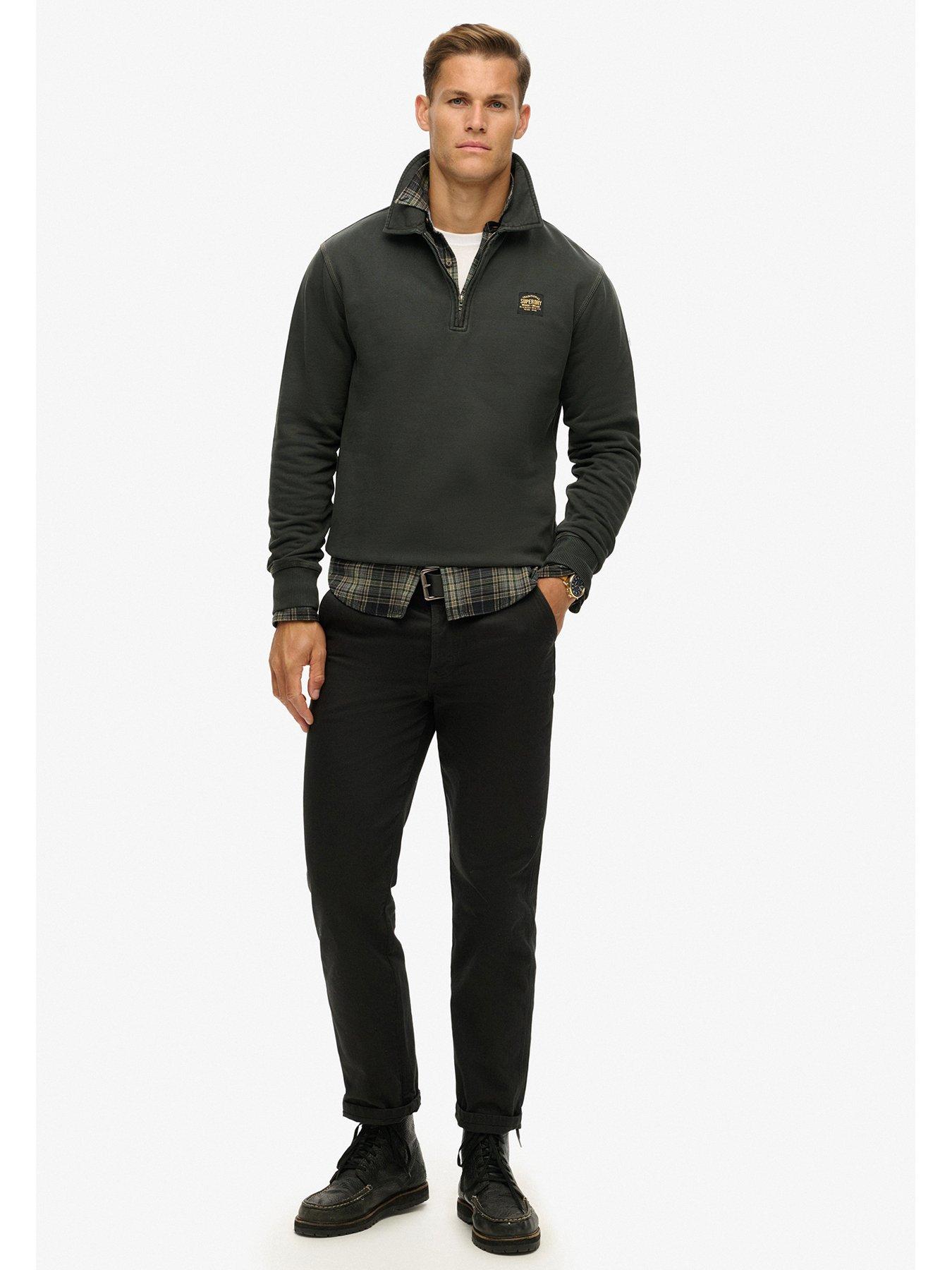  image of superdry-contrast-stitch-half-zip-sweat-top-black