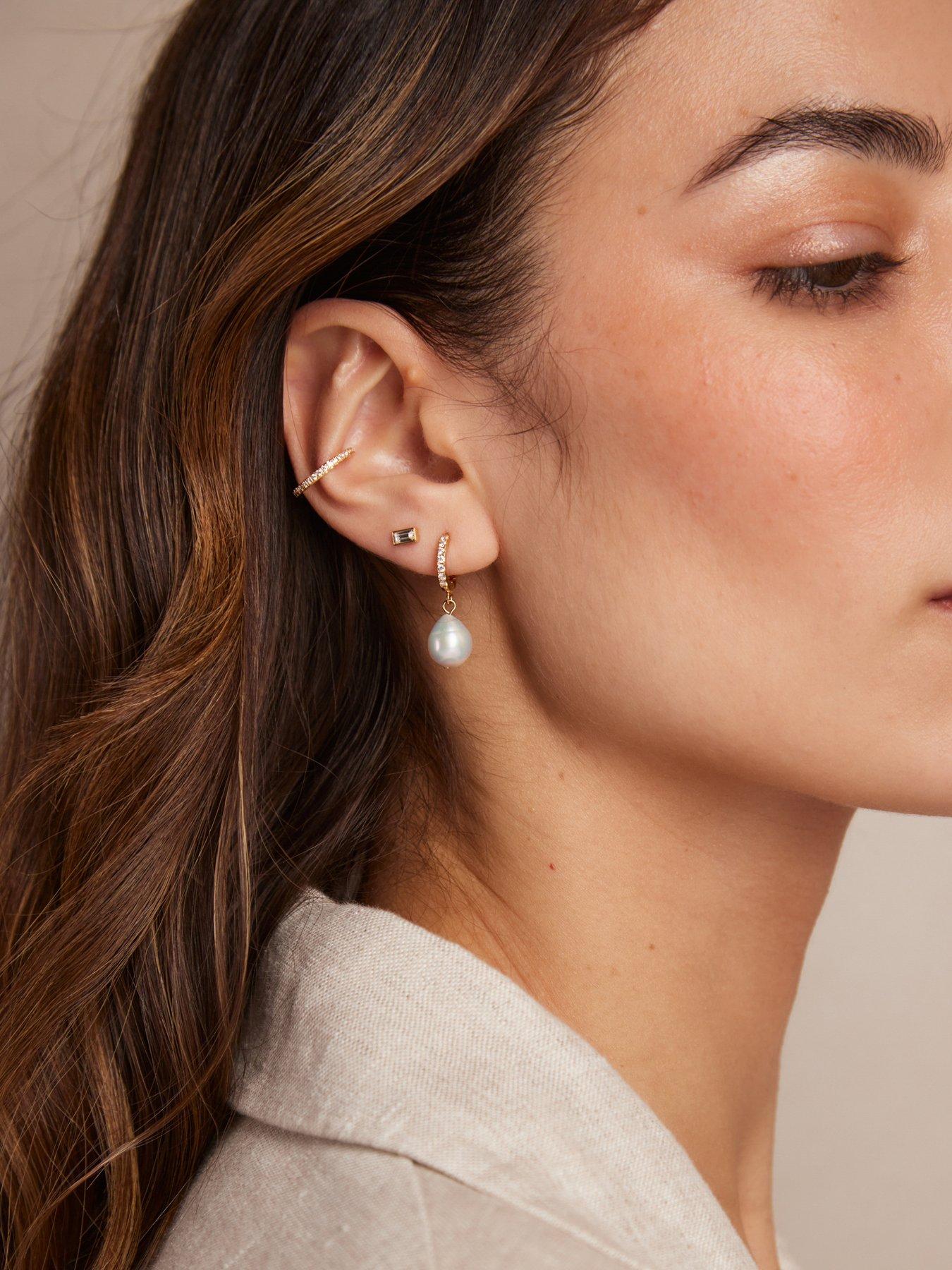  image of orelia-pearl-drop-pave-hoop-earrings