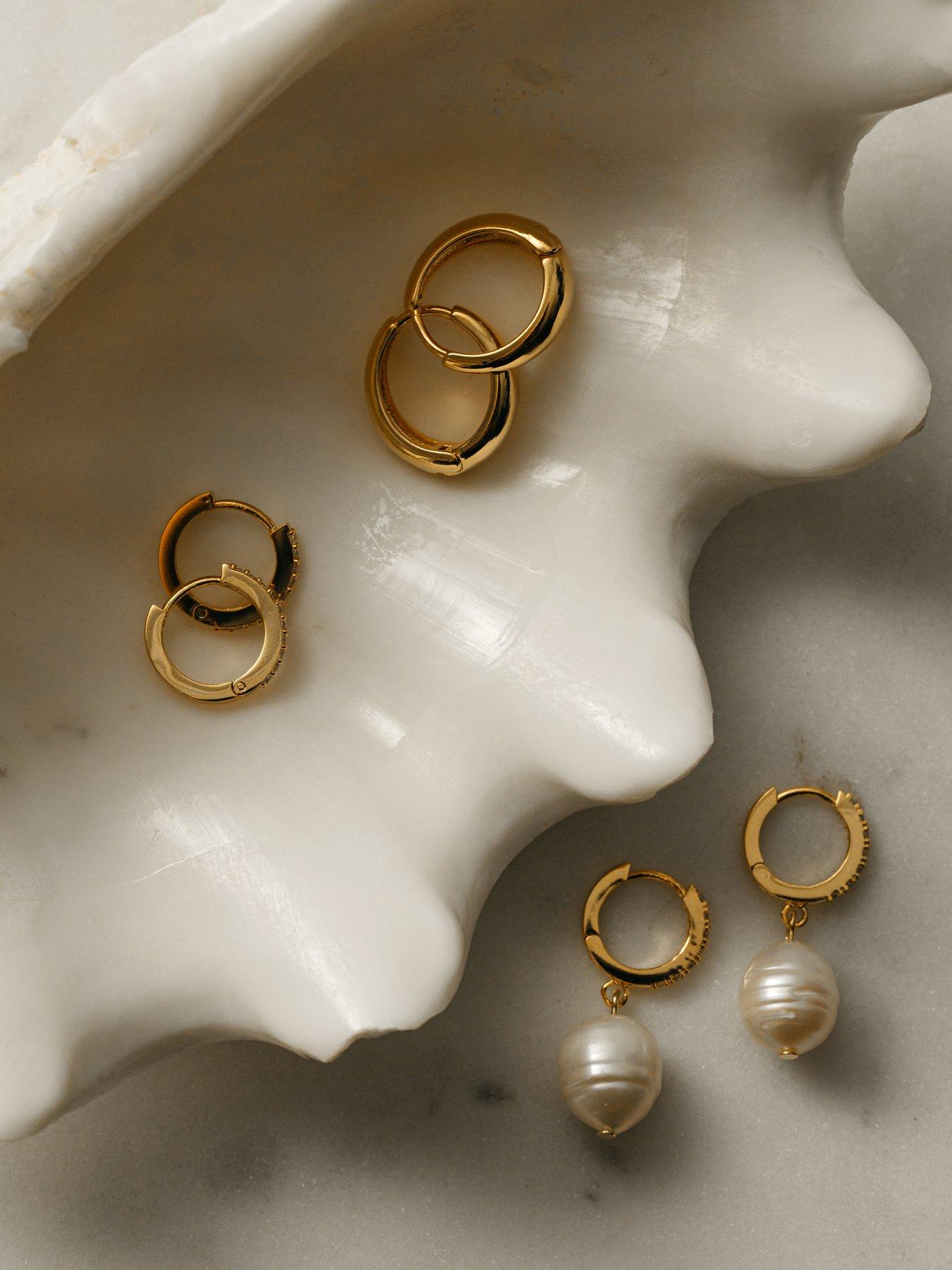  image of orelia-pearl-drop-pave-hoop-earrings