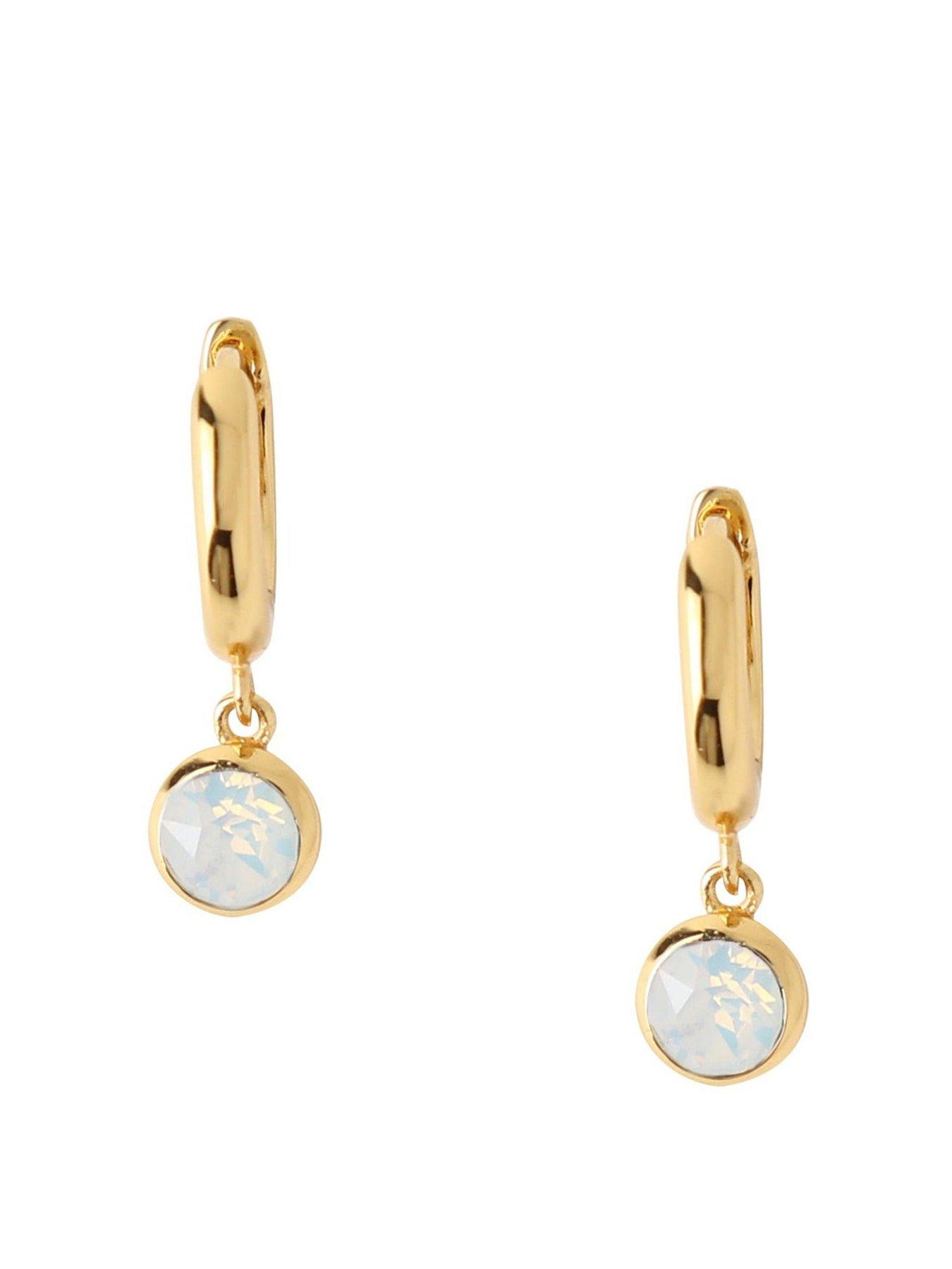 Orelia White Opal Drop Huggie Hoop Earrings Made With Swarovski Crystals