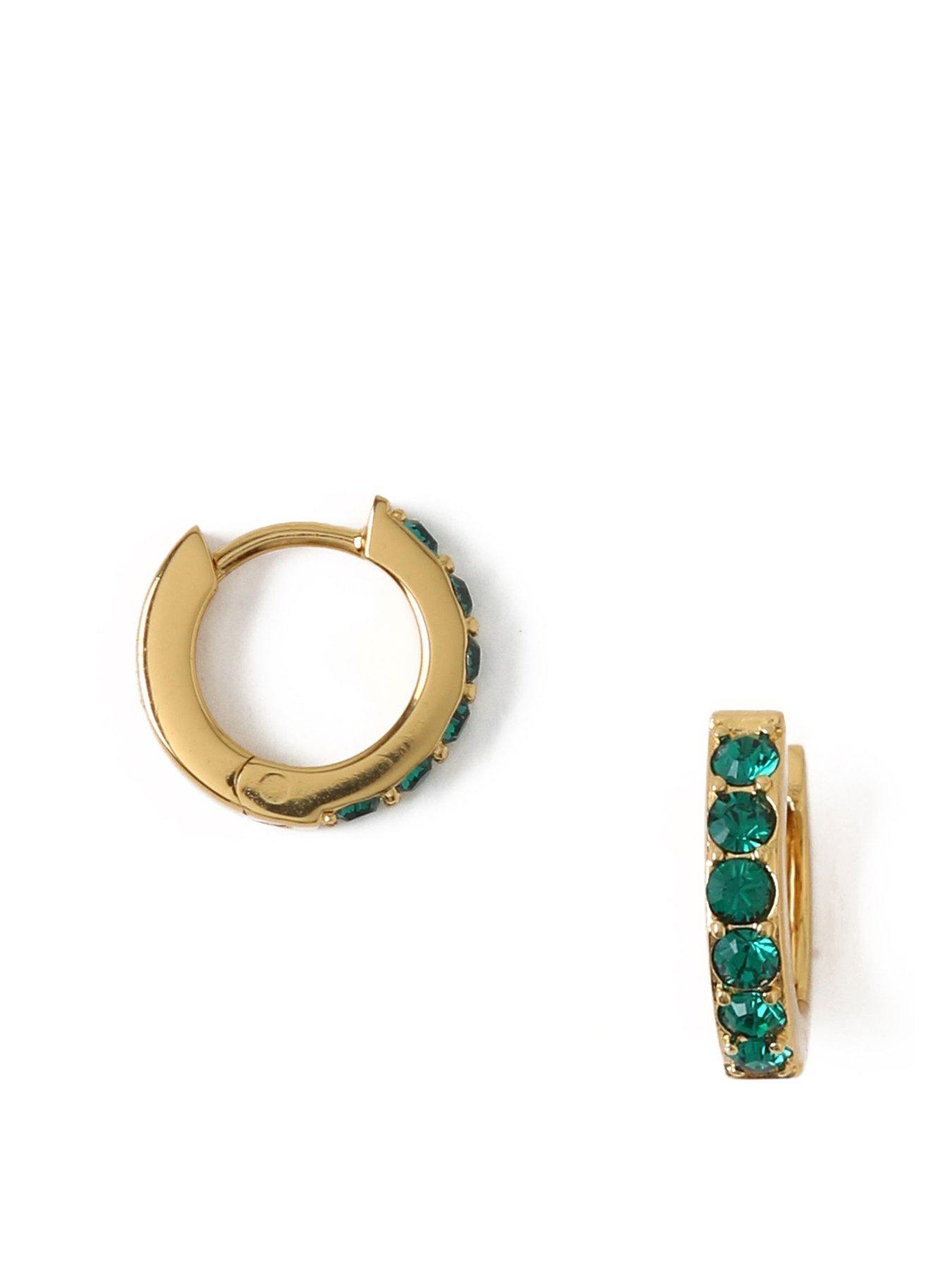 undefined Emerald Huggie Hoop Earrings Made With Swarovski Crystals