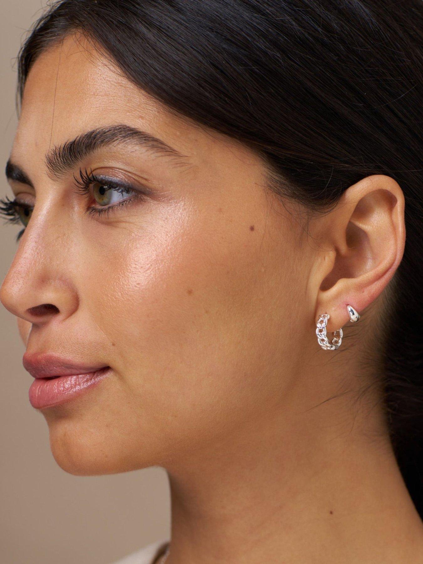 Image 2 of 2 of Orelia Mini Chain Huggie Hoop Earrings