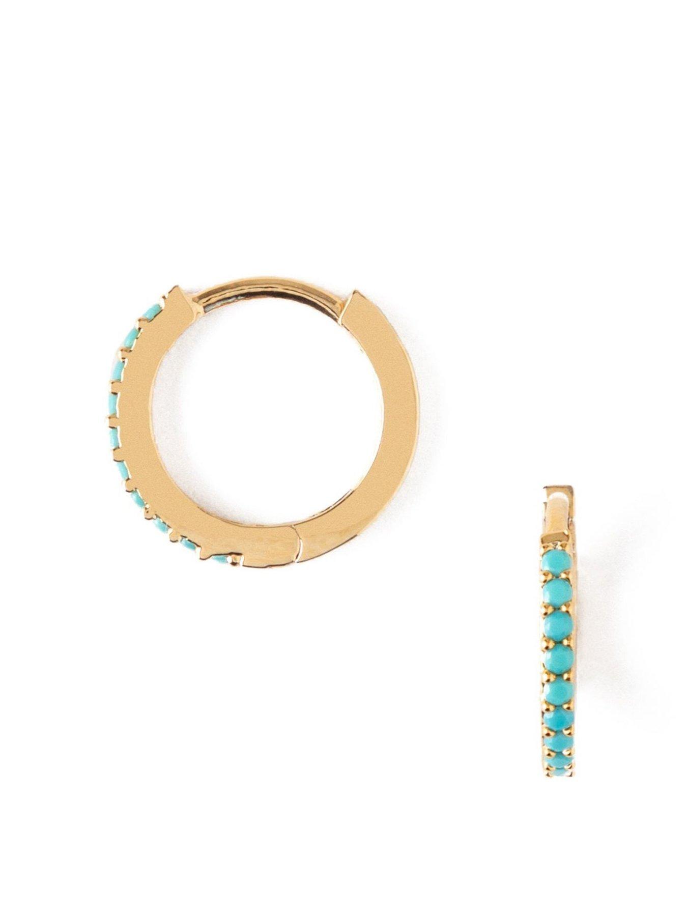  image of orelia-mini-turquoise-pave-huggie-hoop-earrings