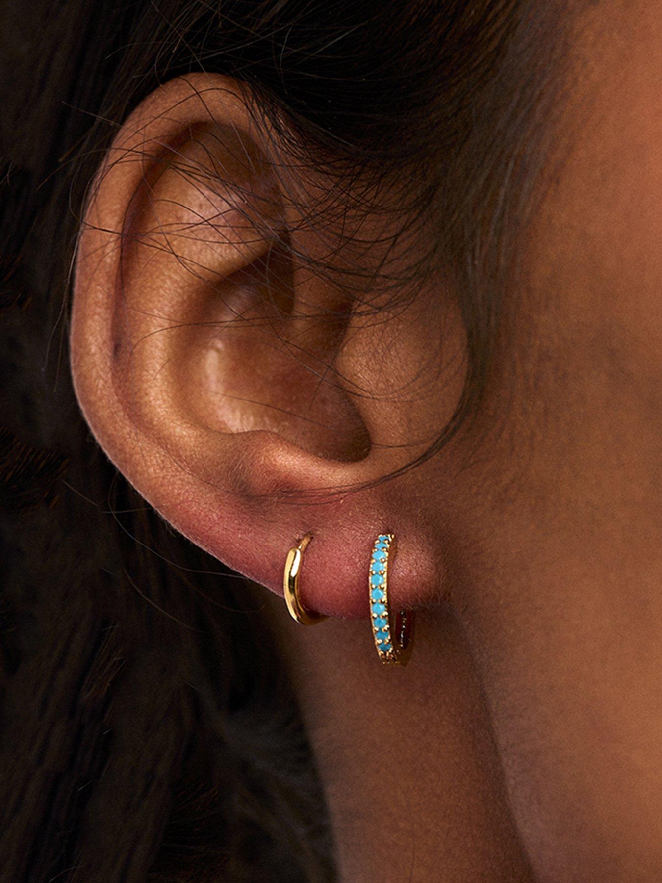 image of orelia-mini-turquoise-pave-huggie-hoop-earrings